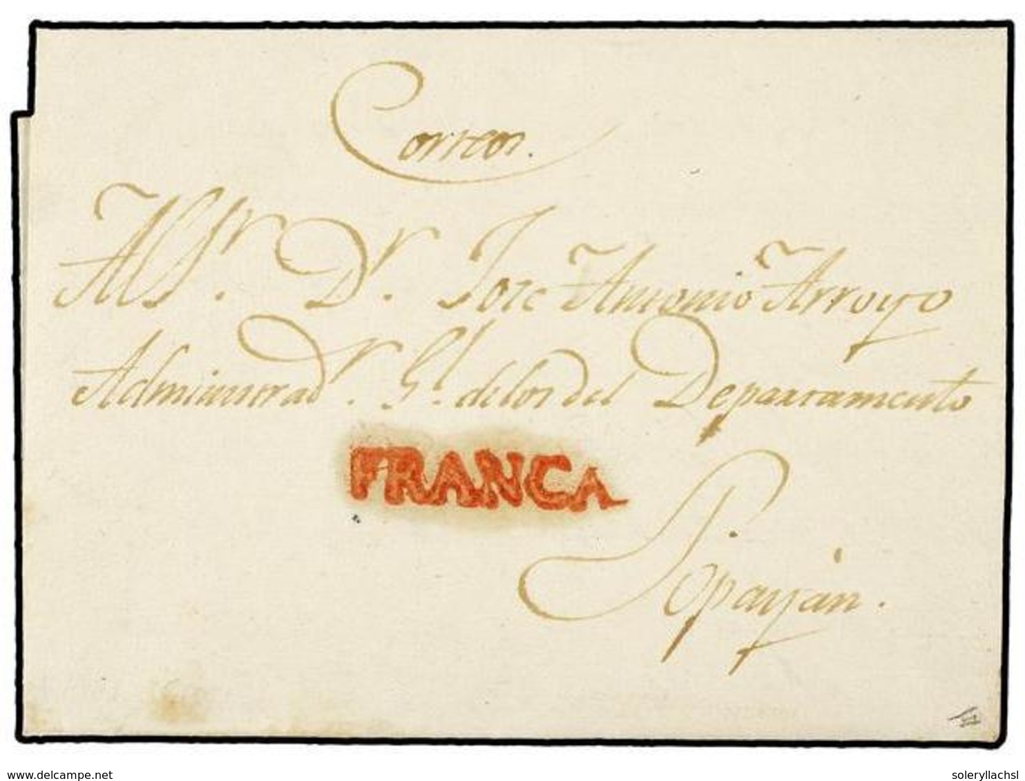 928 COLOMBIA. 1826 (9 Abril). CALY A POPAYAN. Carta Completa Con Texto, Marca Lineal <B>FRANCA</B> En Rojo. MAGNÍFICA. - Sonstige & Ohne Zuordnung