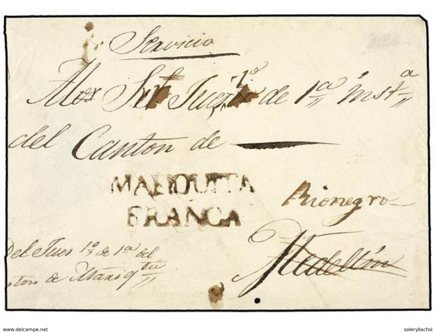 937 COLOMBIA. (1840 CA.). Sobre Circulado A MEDELLÍN Y Reexpedida A RIO NEGRO. Marca <B>MARIQUITA/FRANCA</B> En Negro. M - Other & Unclassified