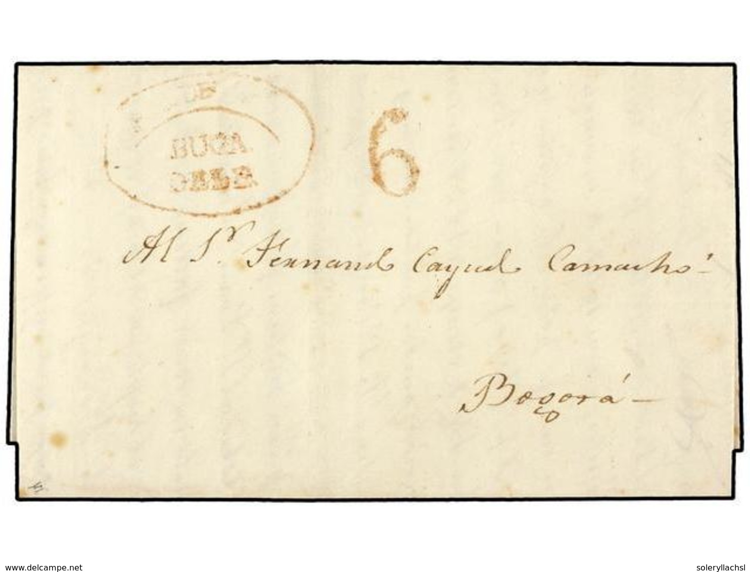 940 COLOMBIA. 1842 (3 Diciembre). BUGA A BOGOTÁ. Marca<B> REP. DE/BUGA/DEBE</B> En Rojo. RARA. - Other & Unclassified