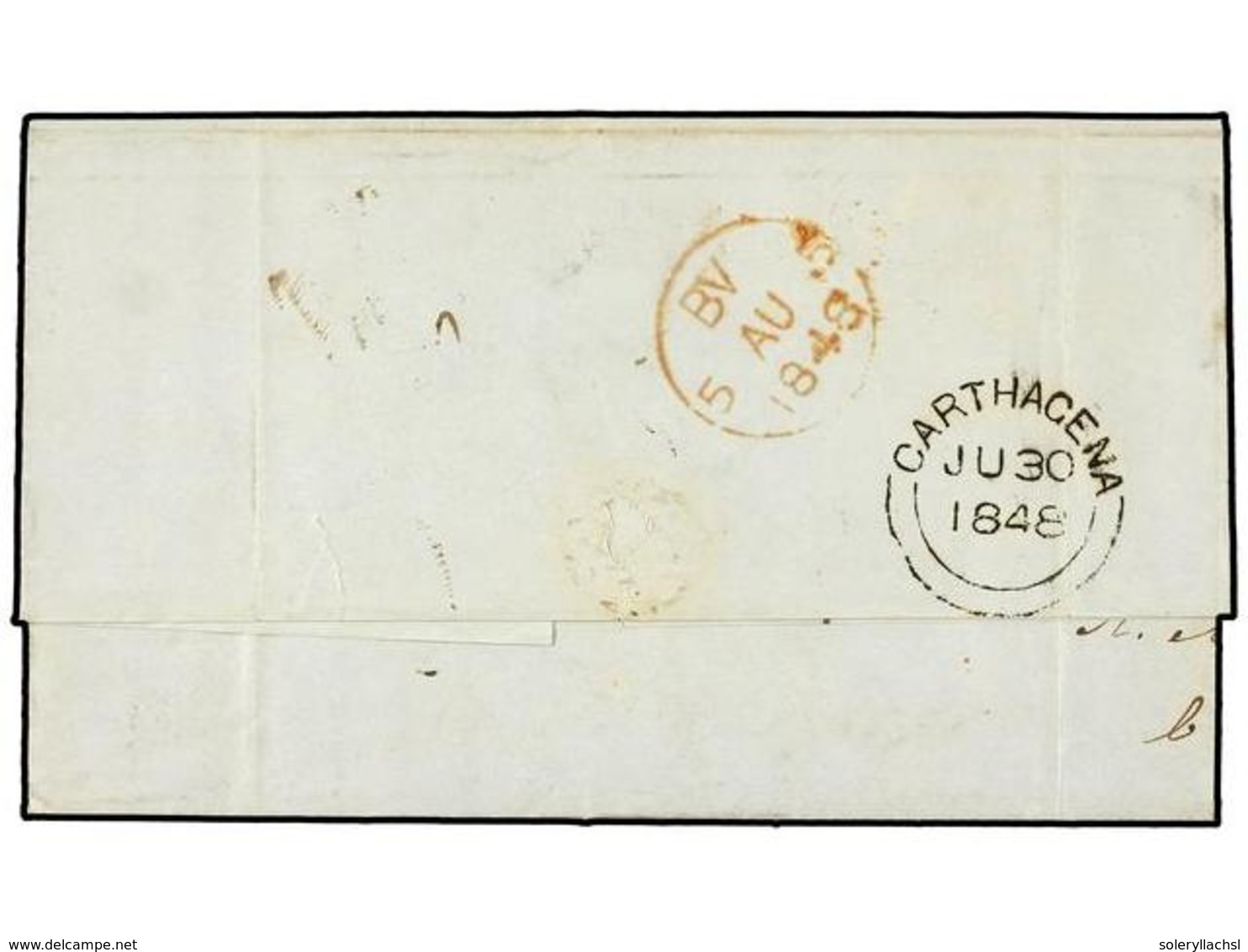 949 COLOMBIA. 1848. SANTA MARTA To LONDON. With Clear <B>CARTHAGENA B.P.O. Cds</B>. On Back. - Other & Unclassified