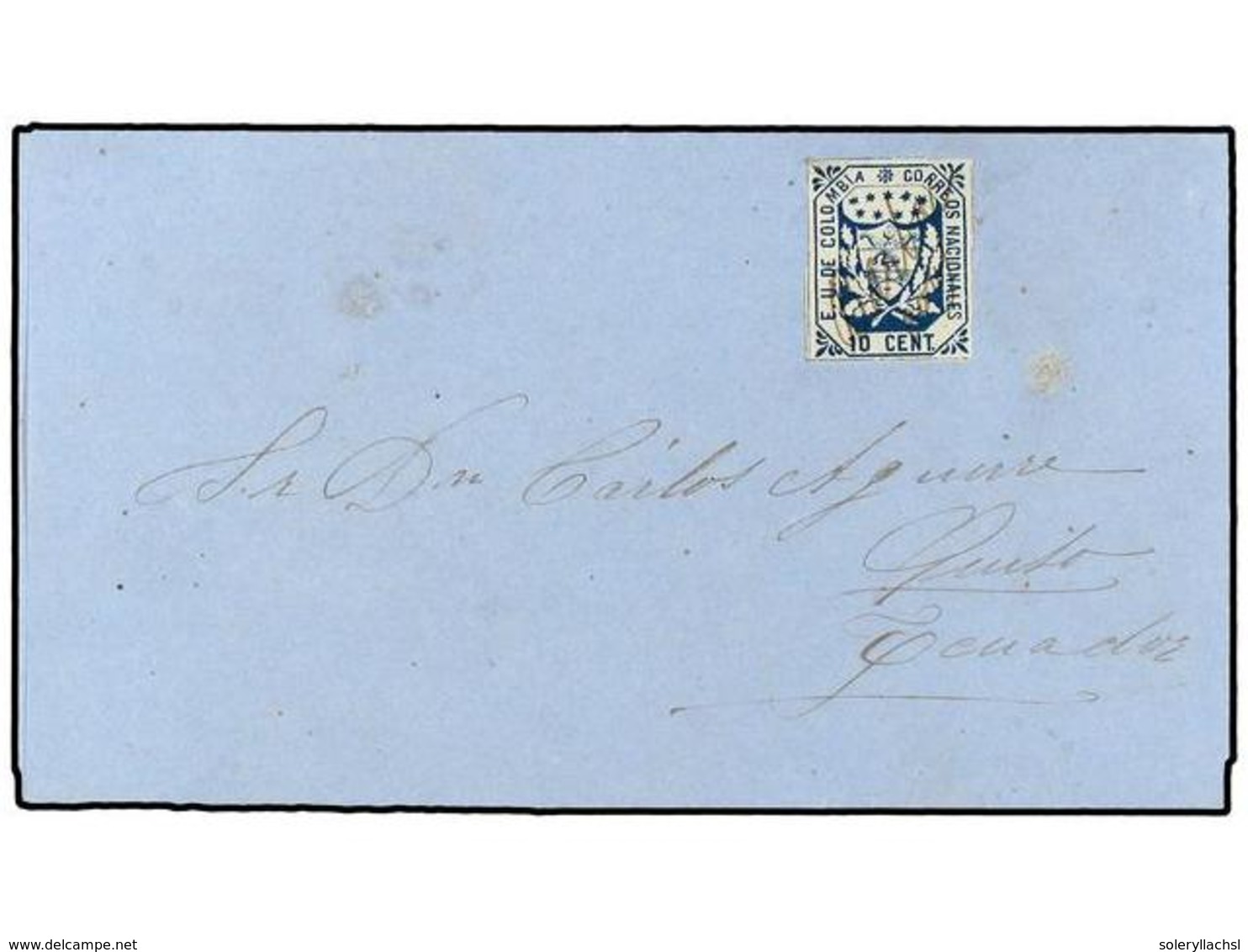 953 COLOMBIA. 1864(12 Marzo). BARBACOAS A QUITO (Ecuador).<B> 10 Ctvos.</B> Azul, Mat. Manuscrito<B> </B>'BARBA/COAS'. M - Sonstige & Ohne Zuordnung