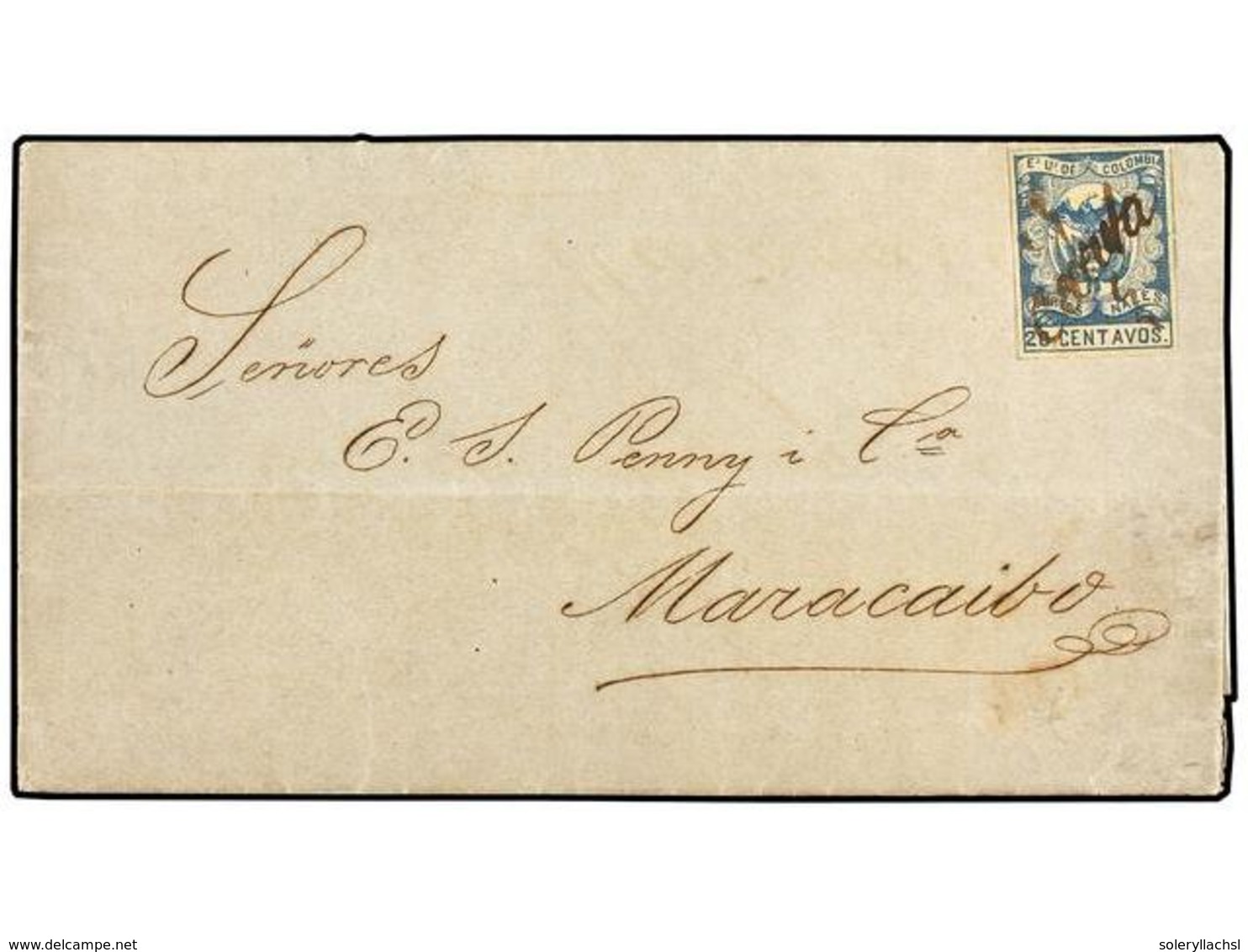 962 COLOMBIA. Sc.47. 1869 (July 6). Entire Letter From SAN JOSE DE CUCUTA Addressed To MARACAIBO (Venezuela) And Franked - Other & Unclassified