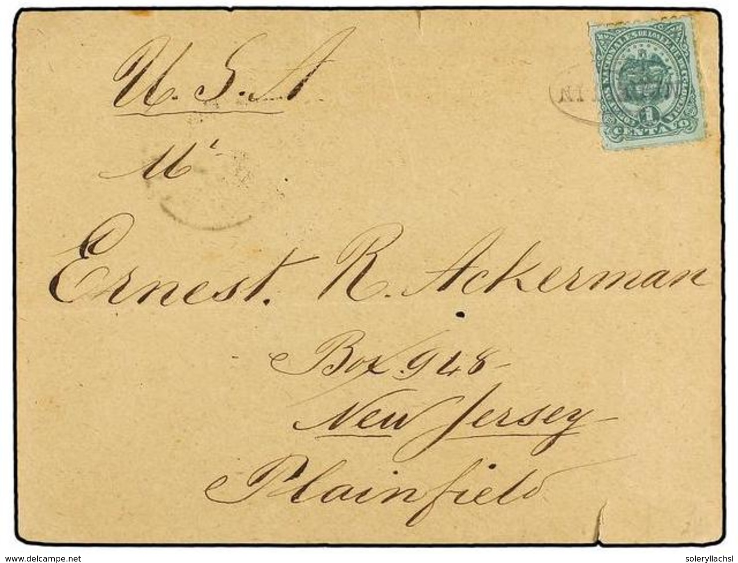 978 COLOMBIA. Sc.129. 1886. MEDELLÍN A U.S.A. <B>1 Ctvo.</B> Verde S. Verde, Tarifa De Impresos, Al Dorso Llegada. - Other & Unclassified