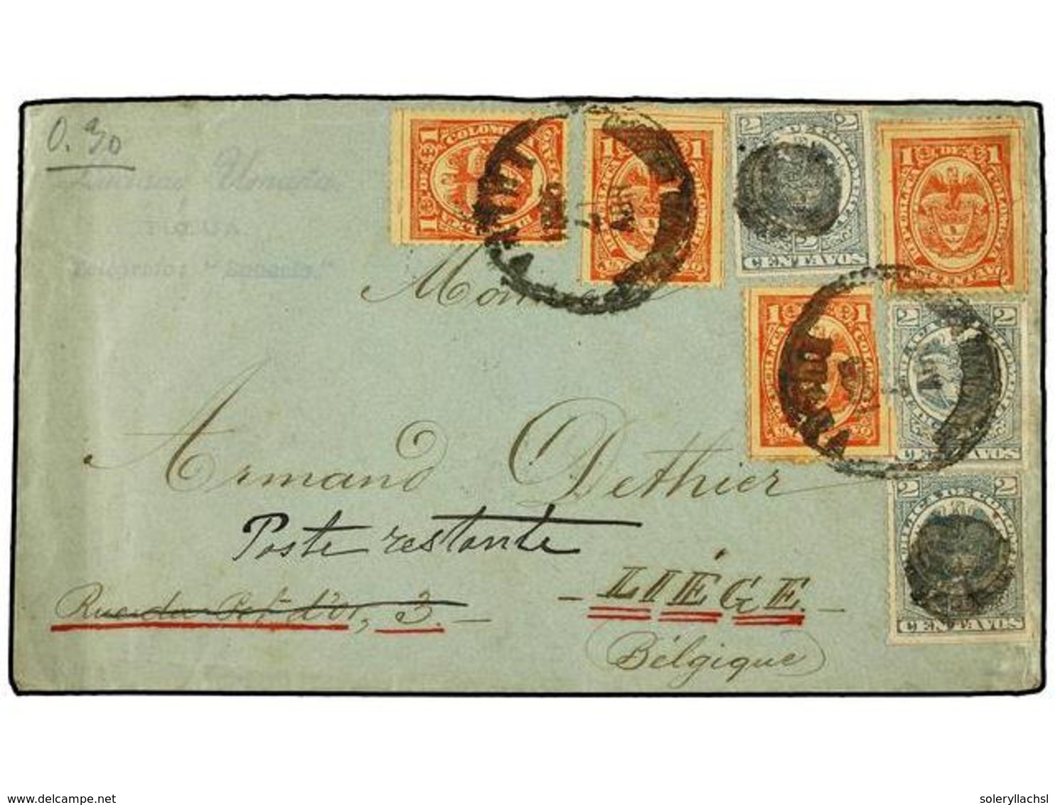 996 COLOMBIA. Sc.148 (4), 150 (3). 1895. TULUA A BÉLGICA. <B>1 Ctvo.</B> Naranja (uno Defecto) (4) Y <B>2 Ctvos.</B> Ver - Sonstige & Ohne Zuordnung