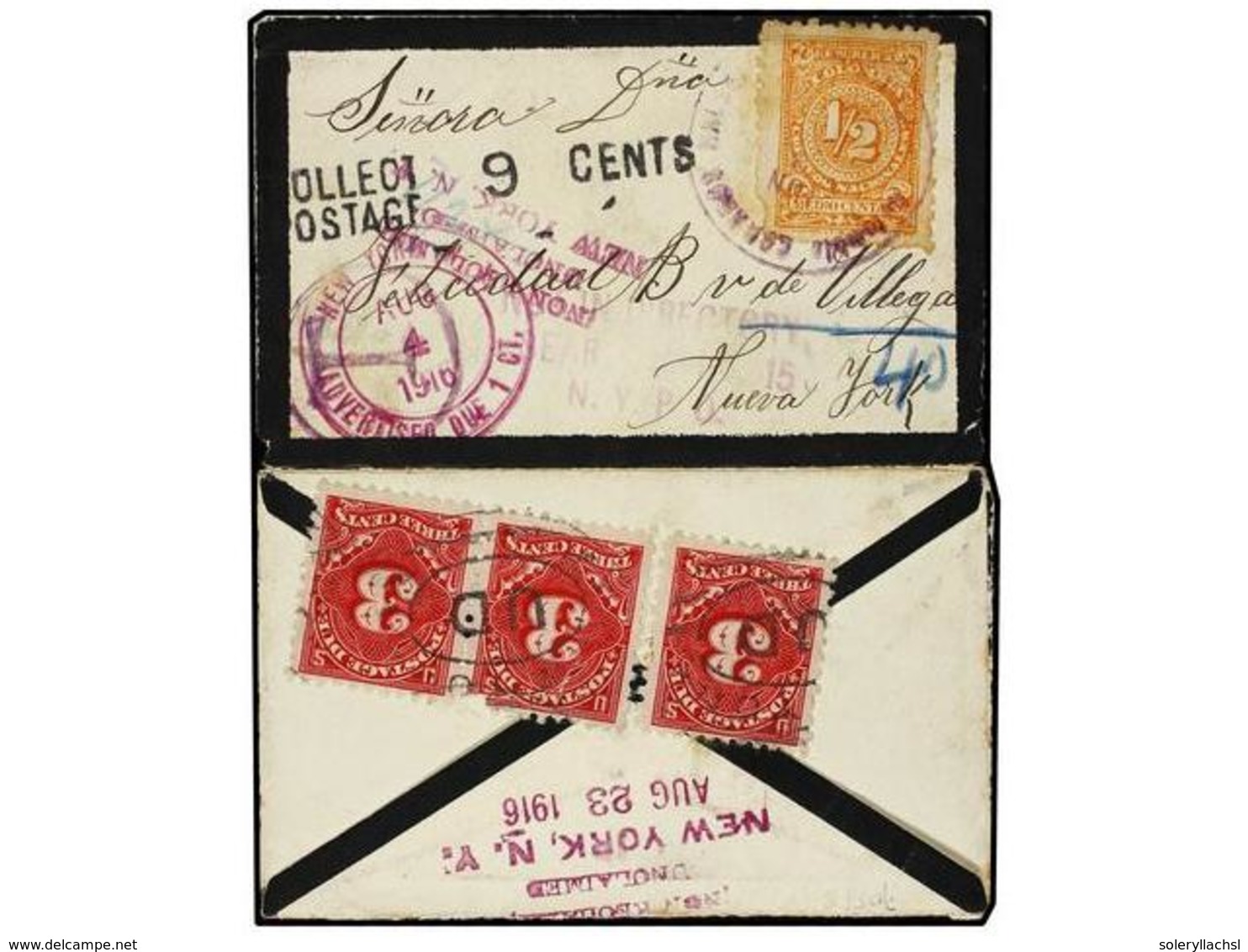 1039 COLOMBIA. 1916. Sobre De Luto Circulado A NEW YORK Con Sello De <B>1/2 Ctvo.</B> Naranja. A La Llegada La Carta Fue - Sonstige & Ohne Zuordnung