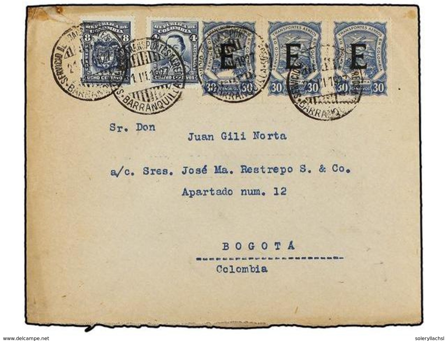 1050 COLOMBIA. 1927. <B>SCADTA. </B>BARCELONA (España) A BOGOTÁ. Circulada Con Sellos De Colombia De <B>4 Ctvos.</B> Y < - Other & Unclassified