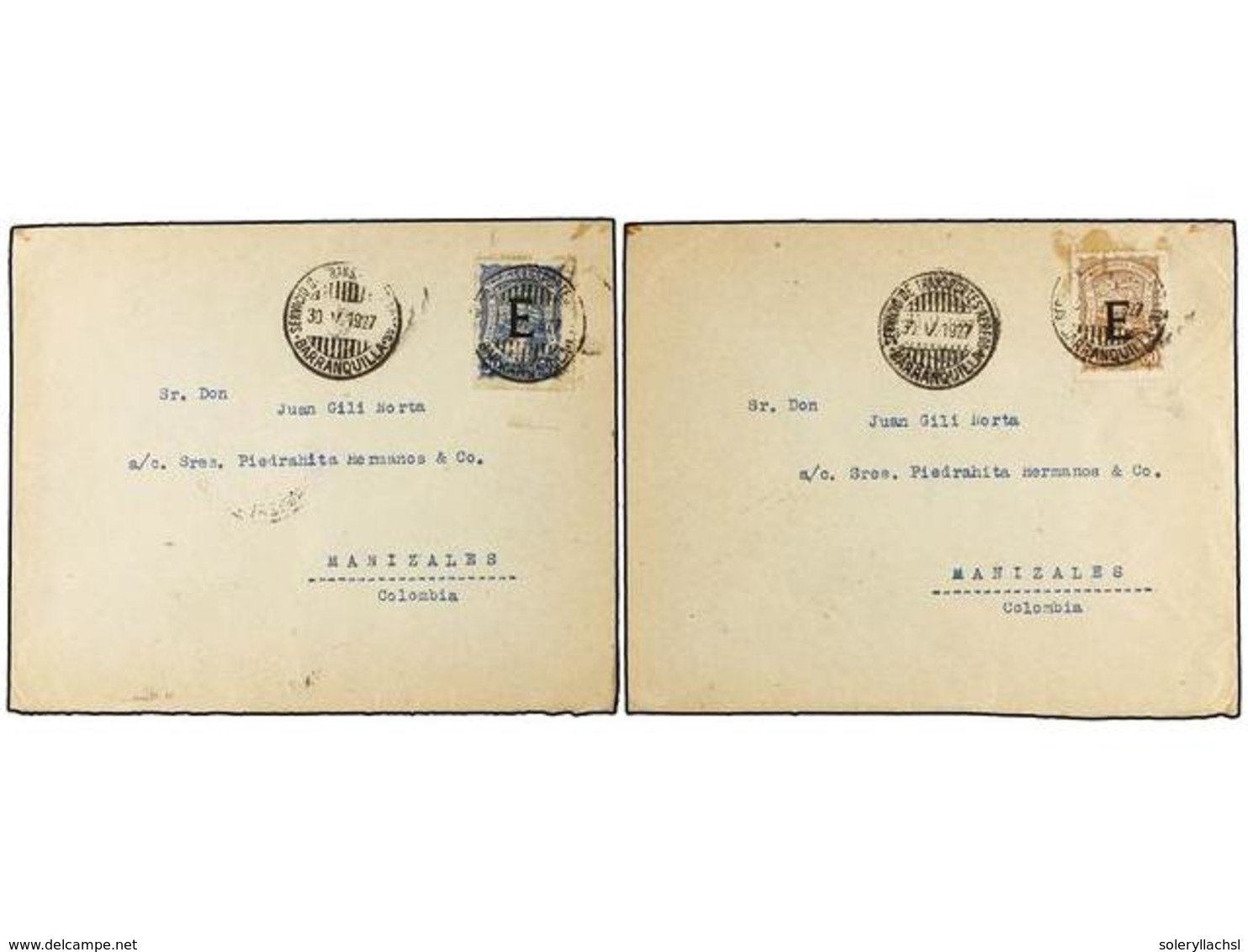 1051 COLOMBIA. 1927. <B>SCADTA.</B> BARCELONA A MANIZALES (Colombia). Dos Cartas Circuladas Con Sellos De <B>30 Ctvos.</ - Sonstige & Ohne Zuordnung