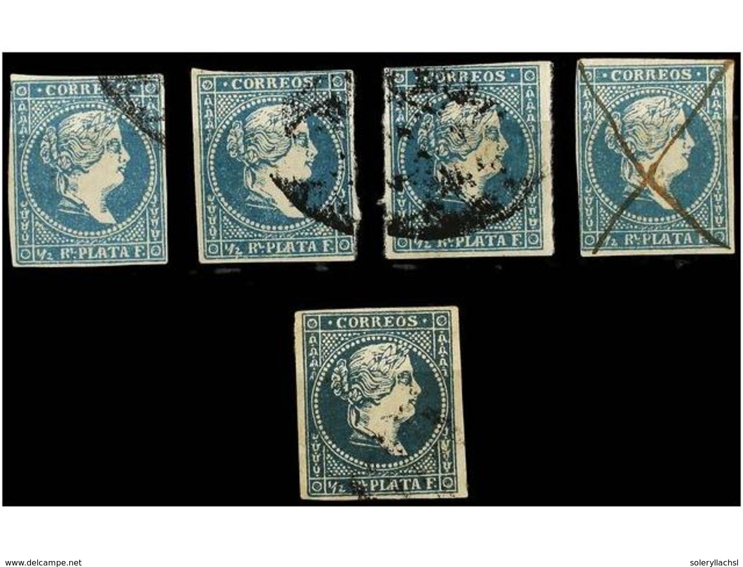 1088 ° COLONIAS ESPAÑOLAS: CUBA. Ant.7F. <B>1/2 Real</B> Azul A Azul Verdoso. <B>FALSOS POSTALES</B> Tipo IIIB (Guerra T - Other & Unclassified