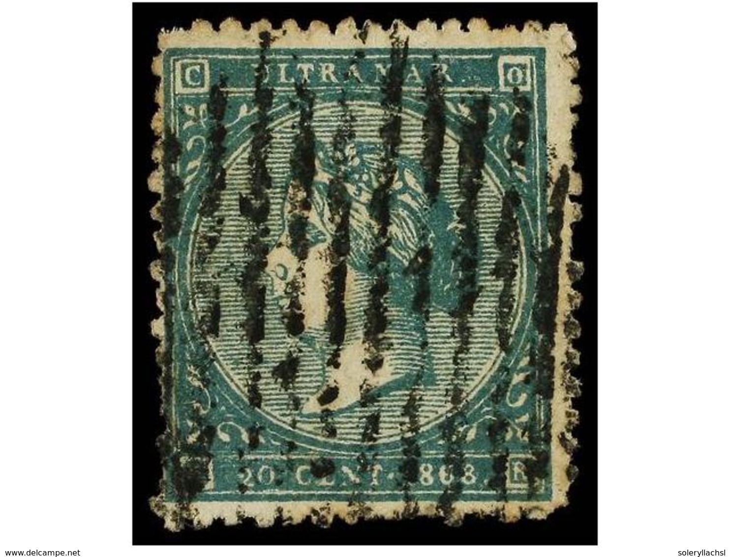 1095 ° CUBA. Ant.13F. <B>20 Cts.</B> Verde Oscuro. <B>FALSO POSTAL</B>. MAGNIFICO. - Other & Unclassified