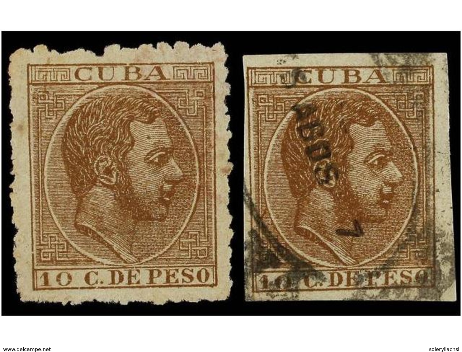 1112 ° COLONIAS ESPAÑOLAS: CUBA. Ed.102F. <B>10 Cts.</B> Castaño. <B>FALSO POSTAL</B>. 2 Sellos <B>DENTADO </B>y<B> SIN  - Other & Unclassified