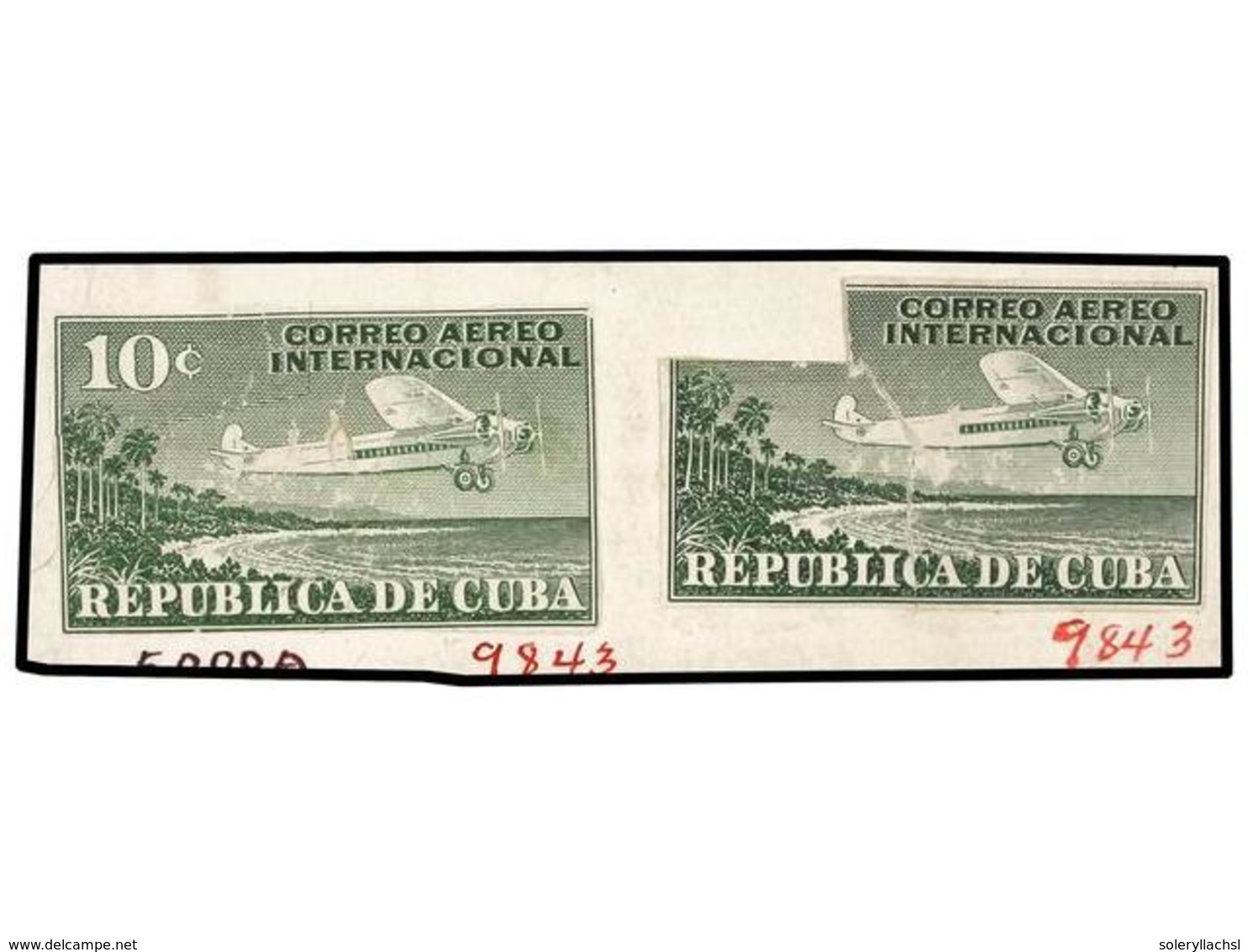 1120 CUBA. 1931. <B>CORREO AEREO.</B> Dos PRUEBAS De <B>10 Ctvos.</B> Y La Otra Con El Valor Recortado Montadas Sobre Ca - Sonstige & Ohne Zuordnung