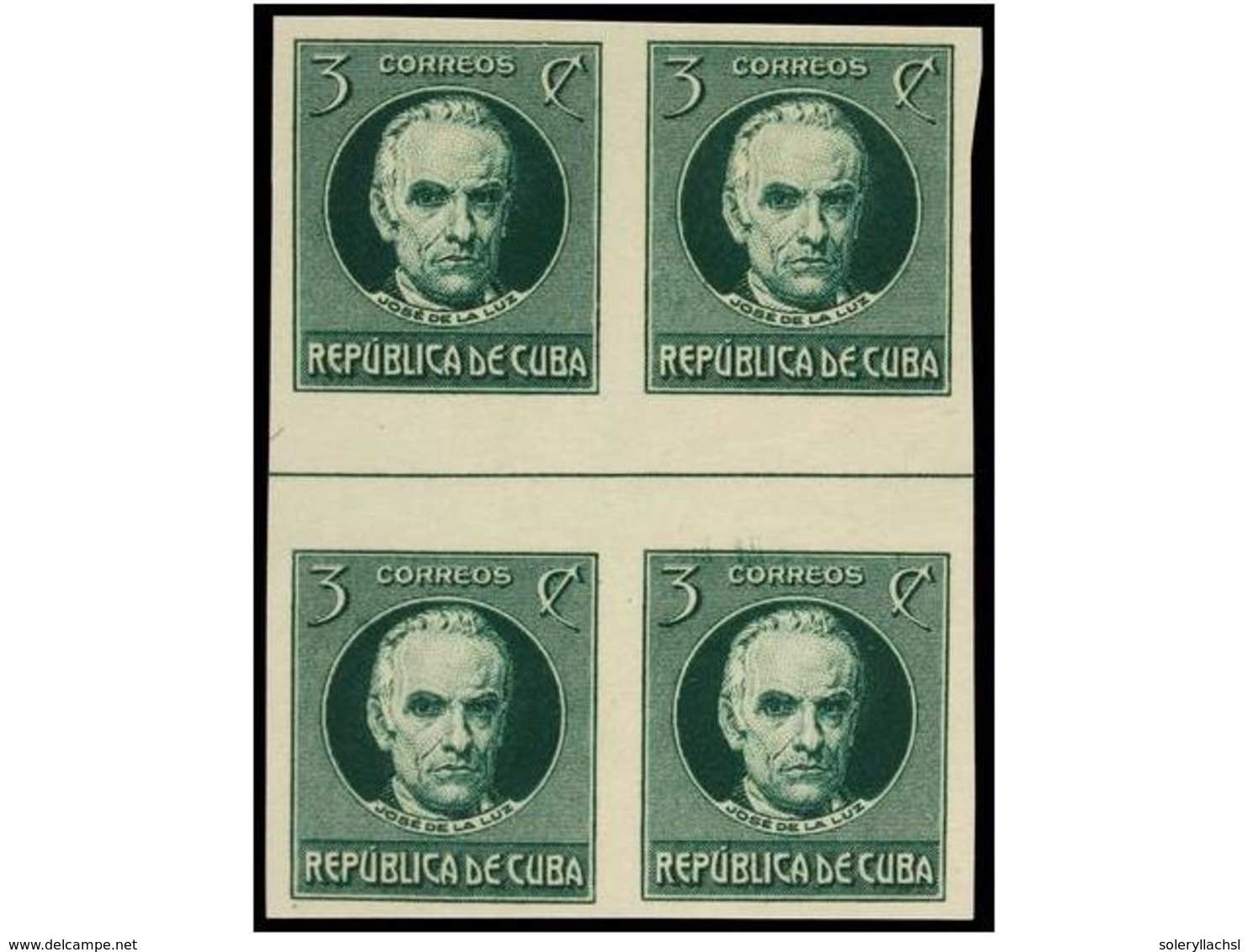 1124 (*) CUBA. Ed.207 (4). 1917. <B>3 Ctvos.</B> Verde <B>ENSAYO DE COLOR </B>en Bloque De Cuatro Con Interpanel Central - Sonstige & Ohne Zuordnung