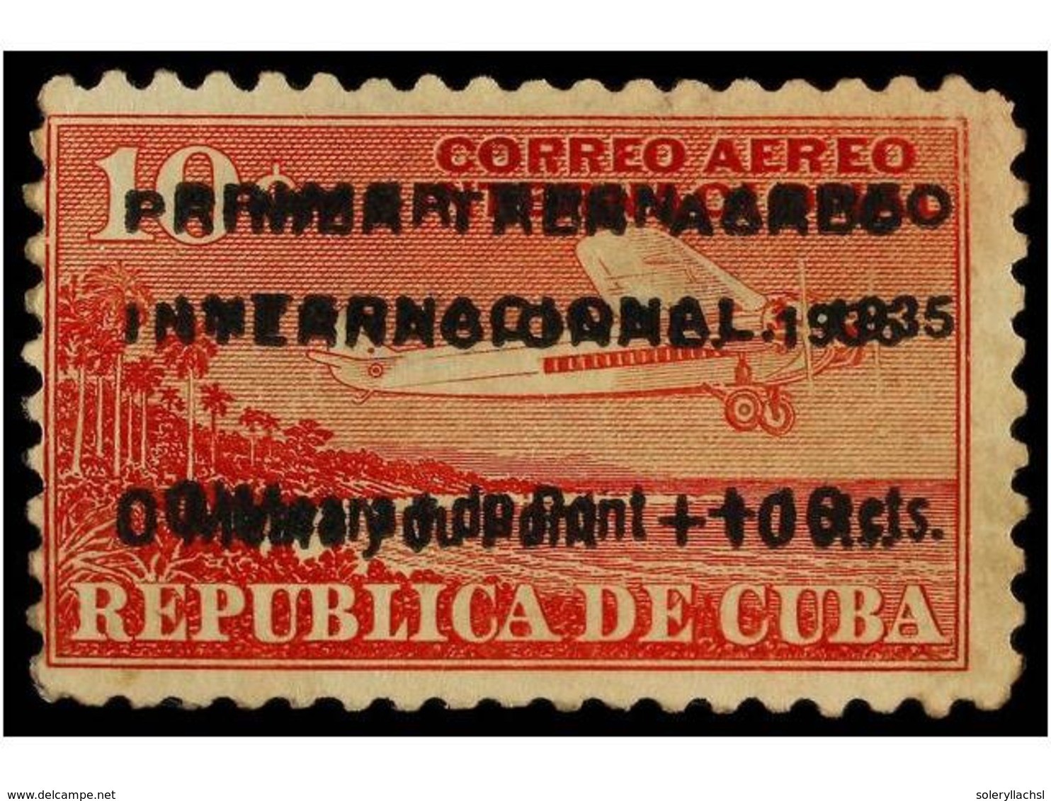 1126 (*) CUBA. Ed.276hh. 1935. <B>10 Cts. </B>rojo. <B>SOBRECARGA DOBLE. </B>Reengomado. Cert. BASCHWITZ. Cat. 400?. - Other & Unclassified