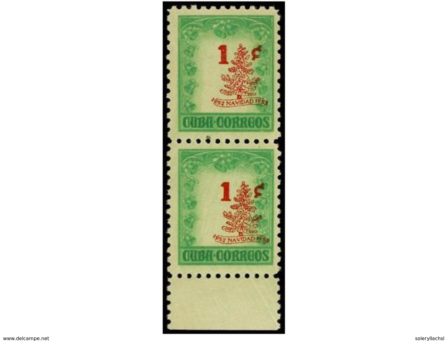 1138 ** CUBA. Ed.532. 1953. <B>1 Cto. </B> Rojo. Pareja Vertical <B>COLOR ROJO DESPLAZADO.</B> - Sonstige & Ohne Zuordnung