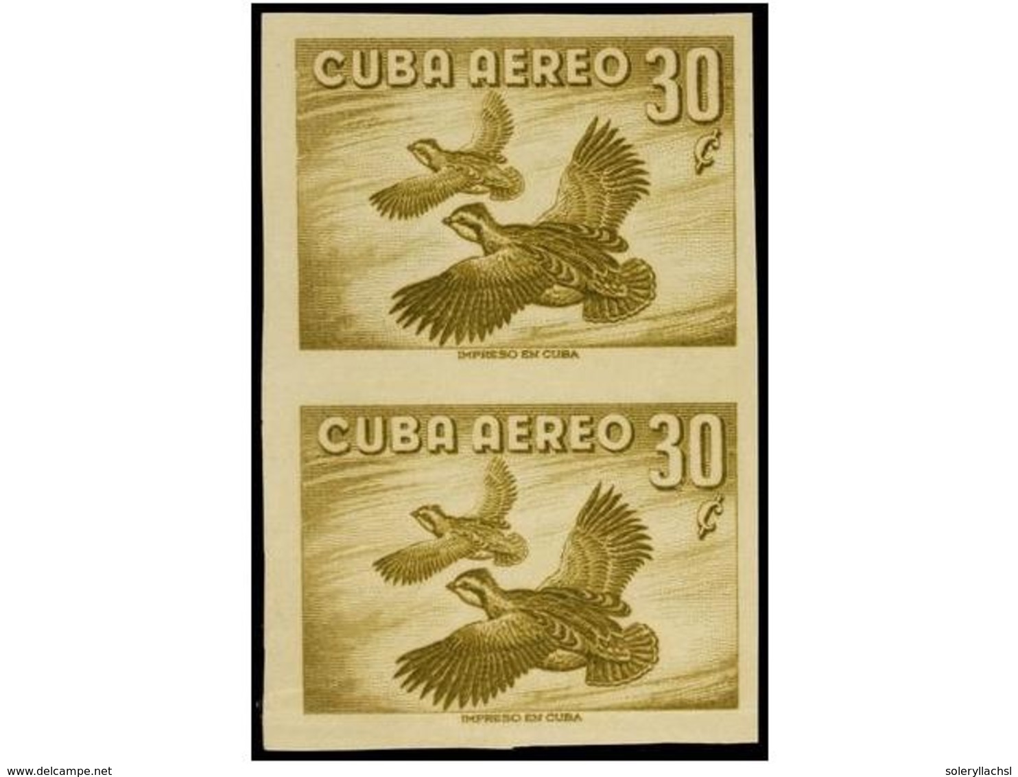 1150 (*) CUBA. Ed.666s (2). 1956. <B>30 Cts.</B> Castaño. Pareja Vertical <B>SIN DENTAR</B>, Sello Inferior Leve Doblez. - Sonstige & Ohne Zuordnung