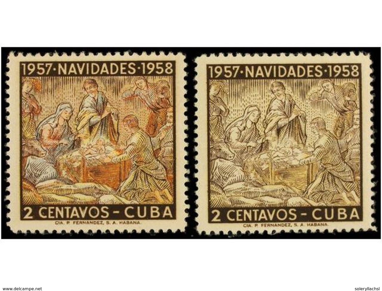 1172 ** CUBA. Ed.733ef. 1958. <B>2 Ctvos.</B> Multicolor <B>FALTA EL COLOR ROSA Y EL AZUL. </B>RARO Y No Reseñado. Cert. - Other & Unclassified