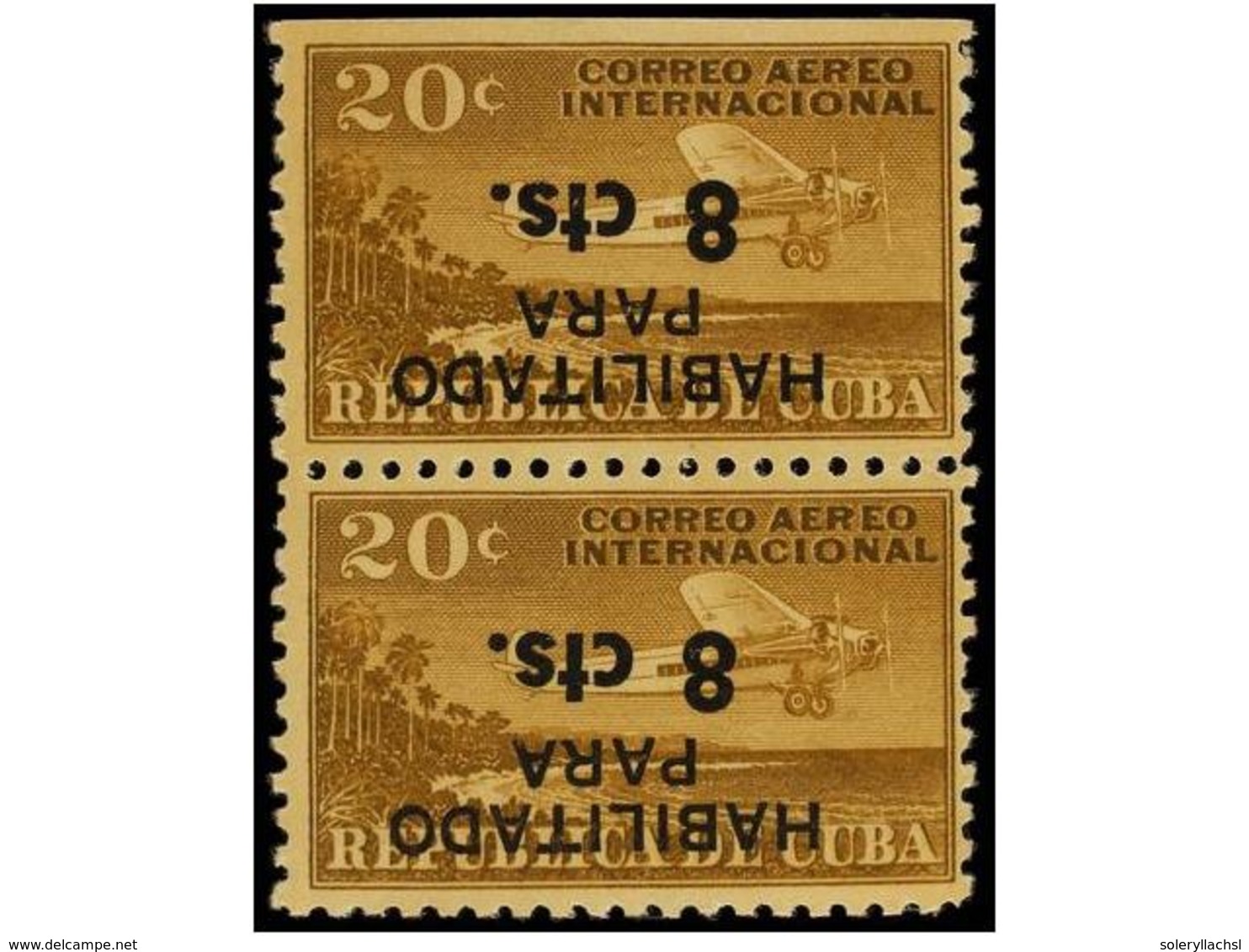 1191 ** CUBA. Ed.885hi. 1961. <B>8 Cts. S. 20 Cts. </B>castaño, Pareja Vertical <B>HABILITACIÓN INVERTIDA.</B> MAGNÍFICO - Other & Unclassified