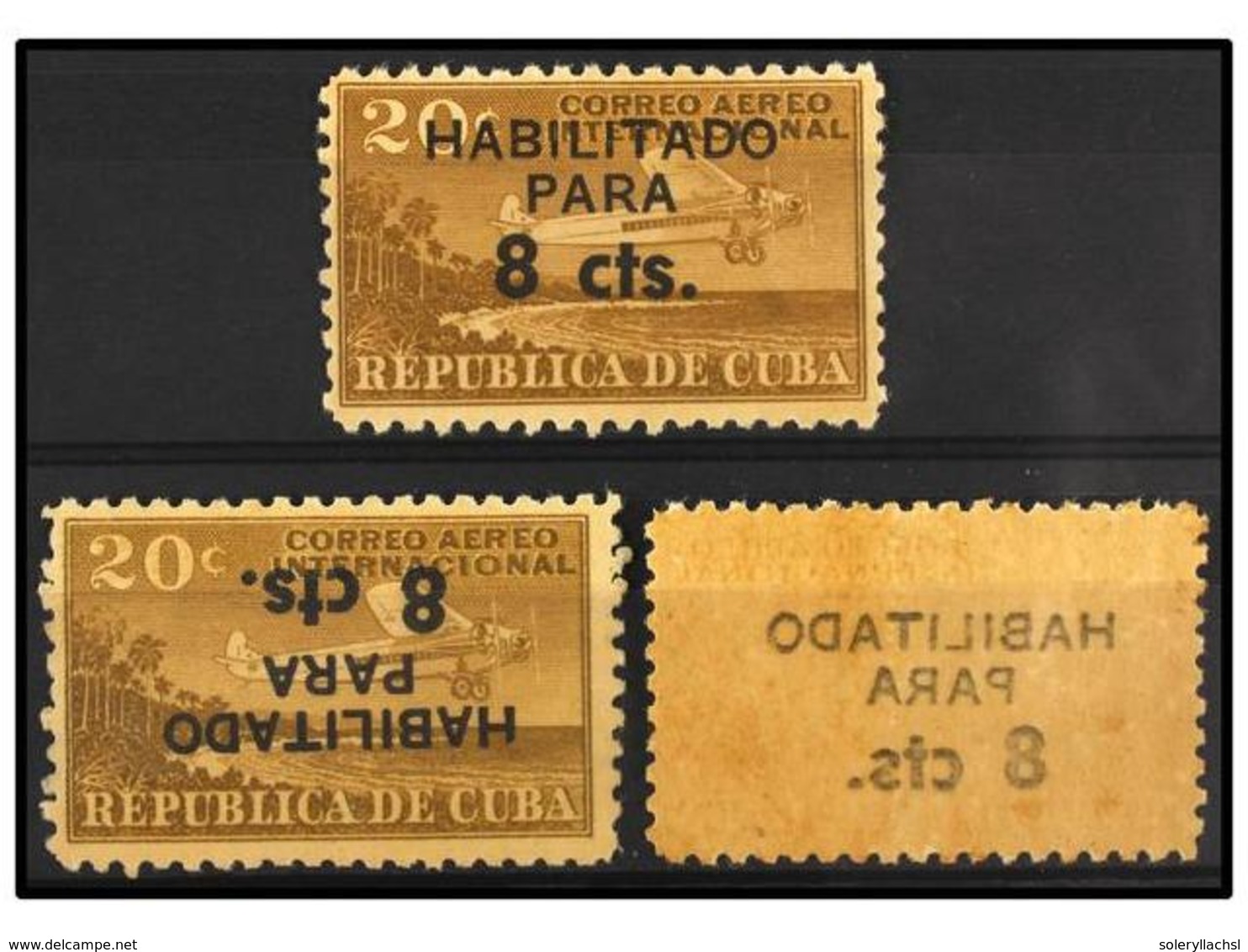 1192 * CUBA. Ed.885hiz, 885ha. 1961. <B>8 Cts. S. 20 Cts.</B> Castaño. 2 Sellos <B>HABILITACIÓN INVERTIDA </B>y El Otro  - Other & Unclassified