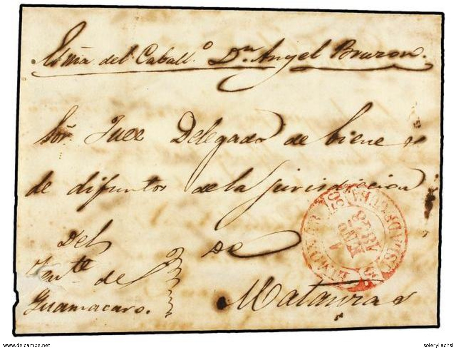 1233 CUBA. 1848. GUAMACARO A MATANZAS. Fechador <B>LIMONAR/ISLA DE CUBA</B> En Rojo. - Sonstige & Ohne Zuordnung