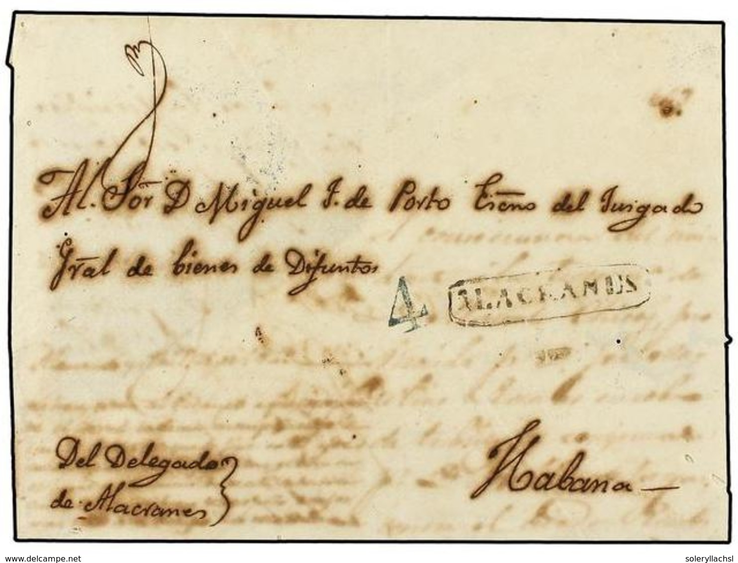 1236 CUBA. 1849. ALACRANES A HABANA. Envuelta (falta Una Solapa Del Dorso). Marca Lineal <B>ALACRANES</B> En Negro (nº 2 - Other & Unclassified