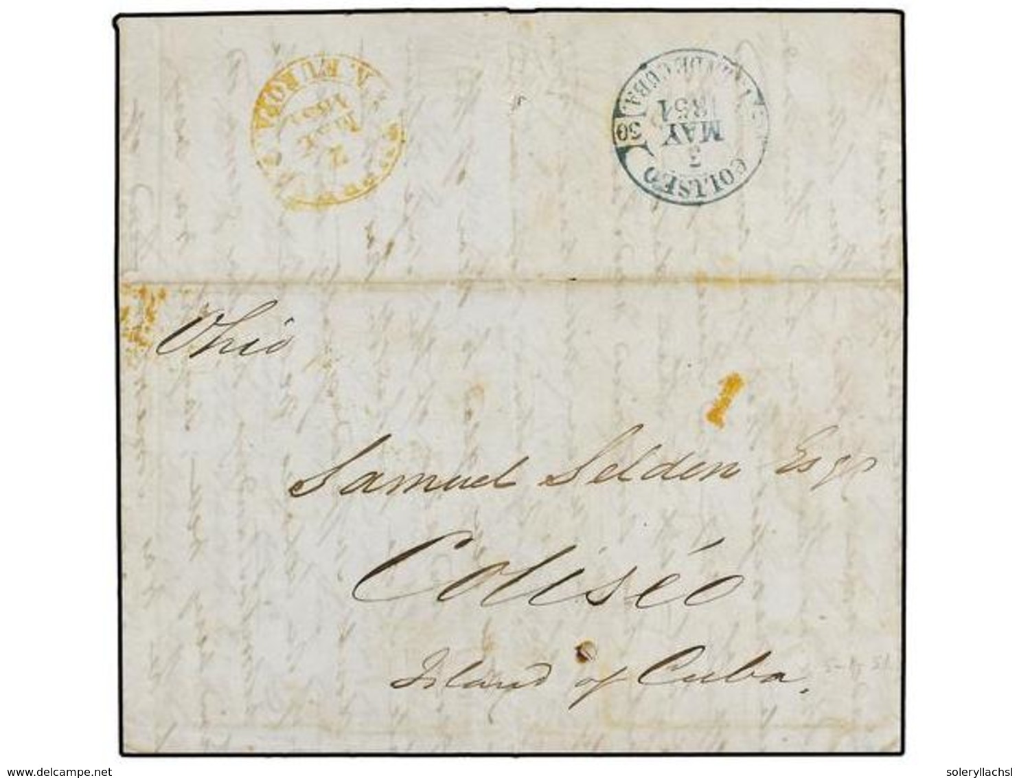 1243 CUBA. 1851. NAPOLES (Italia) A COLISEO (Cuba). Enviada Privadamente Con La Indicación Manuscrita 'Ohio'. Marca<B> E - Other & Unclassified