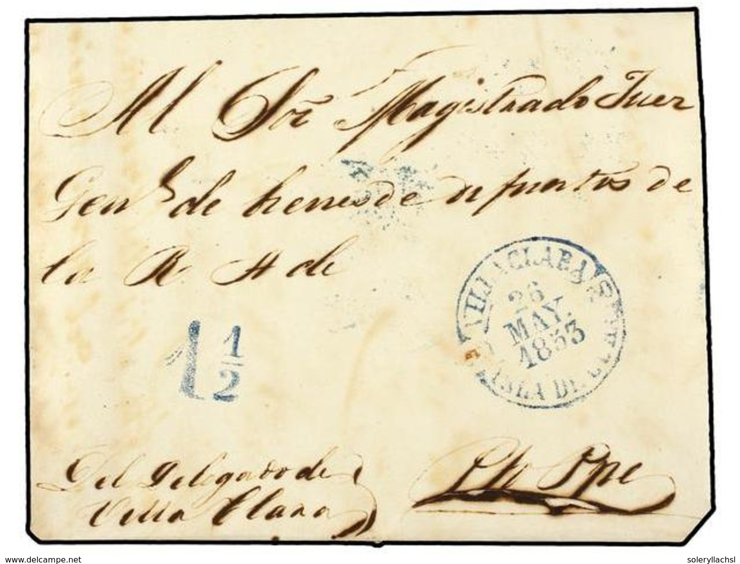 1246 CUBA. 1853. VILLACLARA A PUERTO PRÍNCIPE. Fechador <B>VILLACLARA/ISLA DE CUBA </B>en Azul. BONITA. - Other & Unclassified