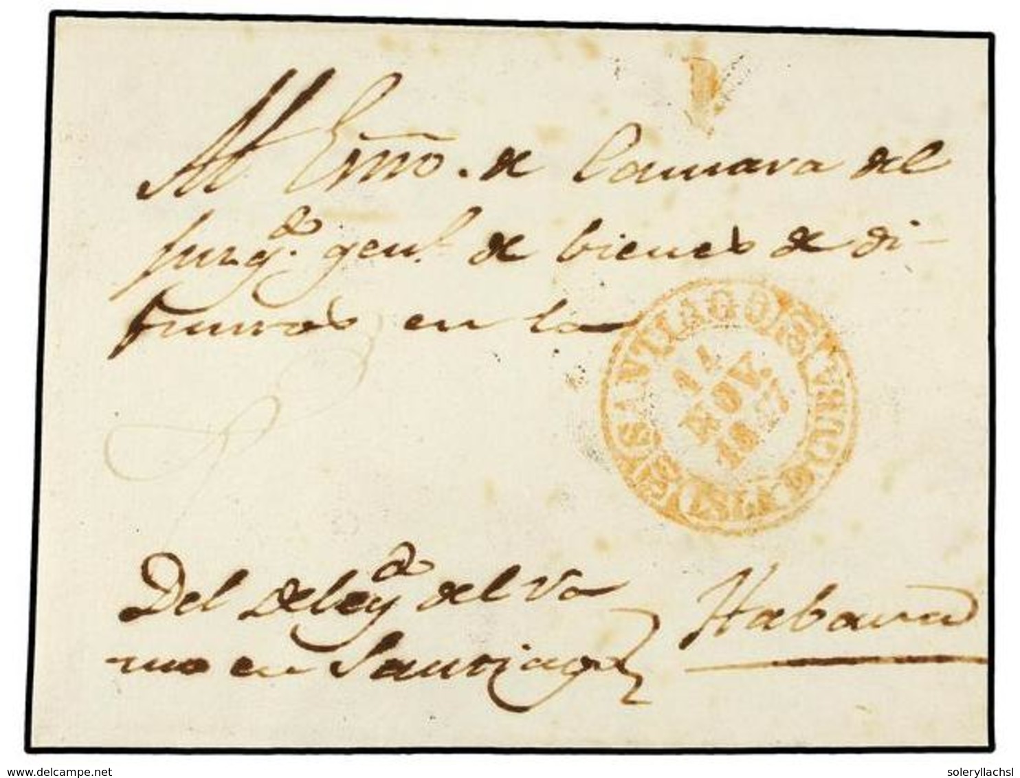 1249 CUBA. 1854. SANTIAGO DE LAS VEGAS A HABANA. Fechador <B>SANTIAGO/ISLA DE CUBA</B> En Rojo. - Other & Unclassified