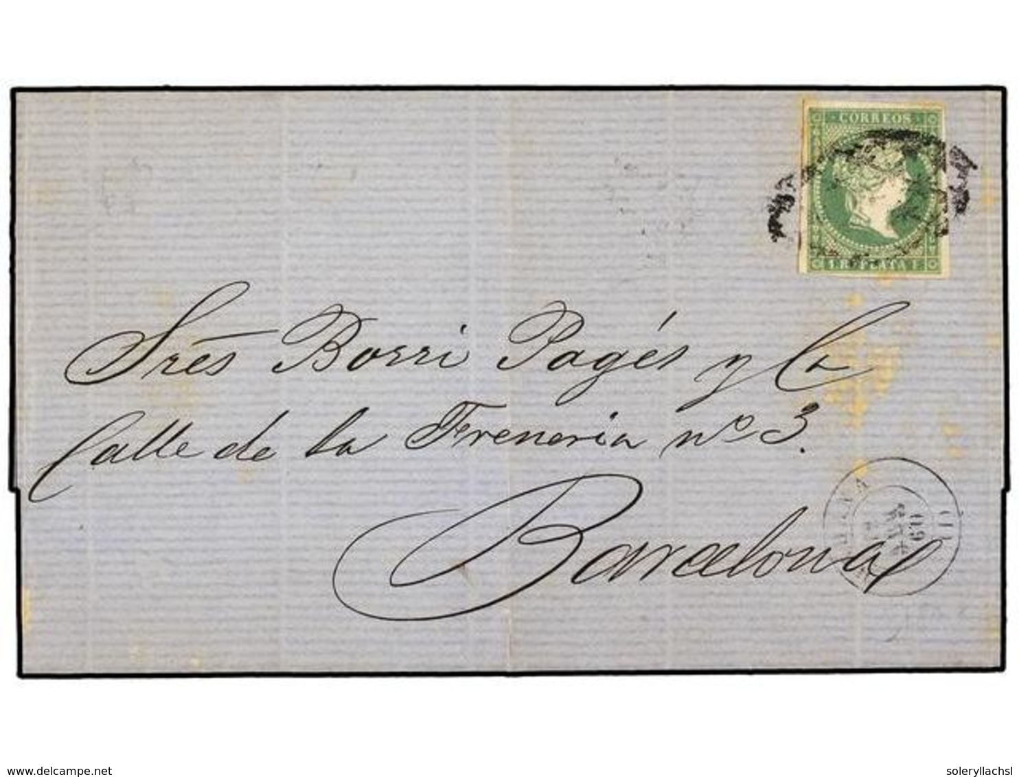 1257 CUBA. Ant.8. 1860. HABANA A BARCELONA. <B>1 Real</B> Verde. MAGNÍFICA. - Other & Unclassified