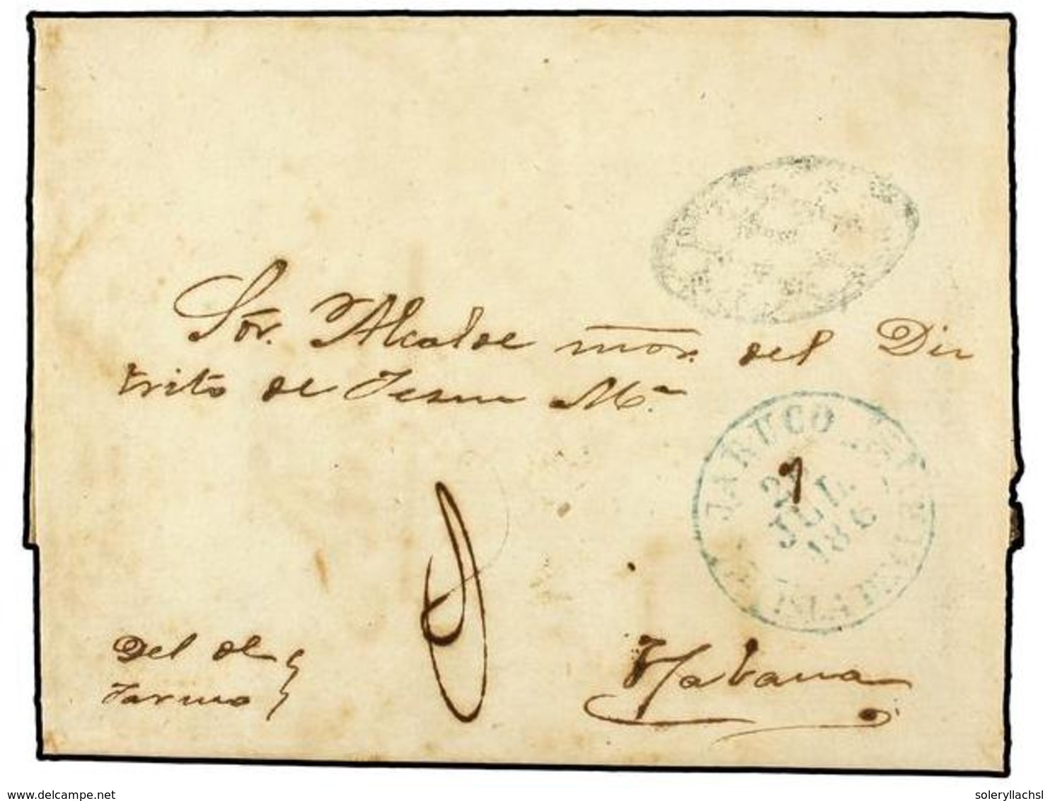 1260 CUBA. 1862. JARUCO A HABANA. Fechador <B>JARUCO/ISLA DE CUBA</B> En Azul. Fecha Corregida A Mano. RARA. - Other & Unclassified