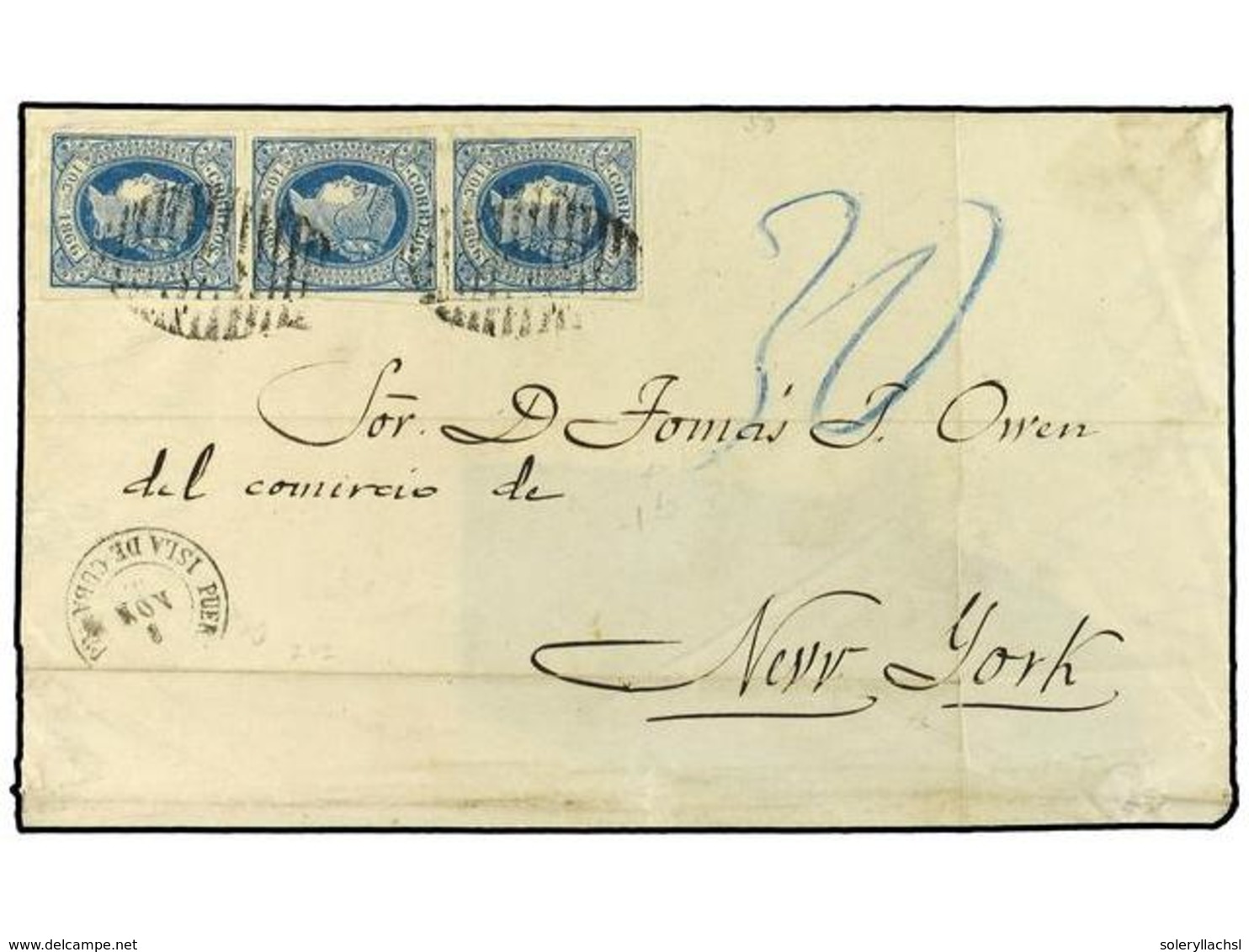 1269 COLONIAS ESPAÑOLAS: CUBA. Ed.14(3). 1866. PUERTO PRINCIPE A NEW YORK. Envuelta Circulada Con Una Tira De Tres Del < - Other & Unclassified