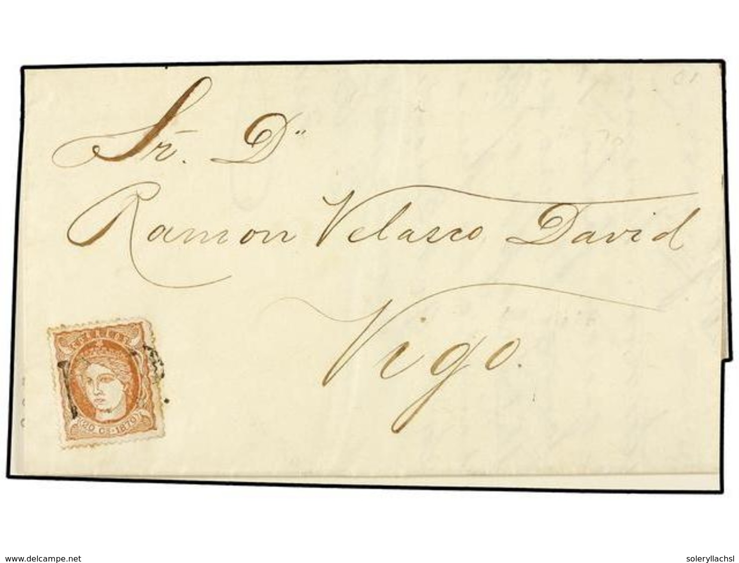 1274 CUBA. Ant.20. 1870. HABANA A VIGO (España). <B>20 Cts.</B> Castaño Rojo, Mat. <B>P.P. </B>en Negro, Al Dorso Fechad - Other & Unclassified