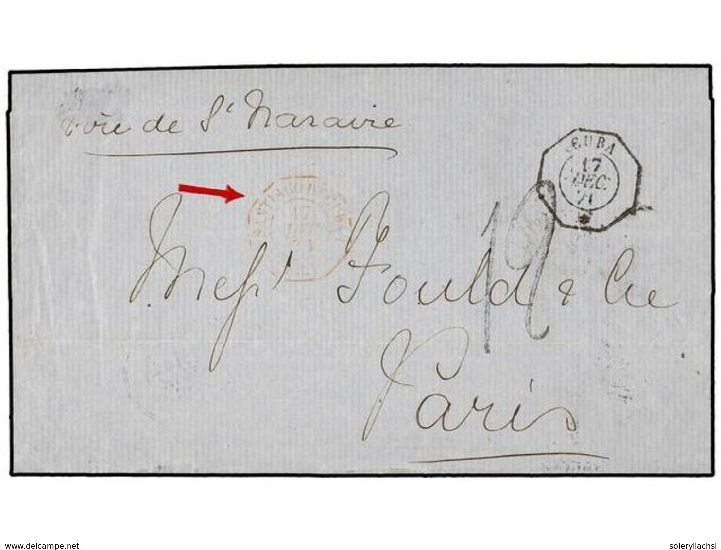 1276 CUBA. 1871. STGO. DE CUBA A PARÍS. Fechador Octogonal De La Agencia Consular Francesa <B>CUBA/*</B> Y Octogonal <B> - Sonstige & Ohne Zuordnung