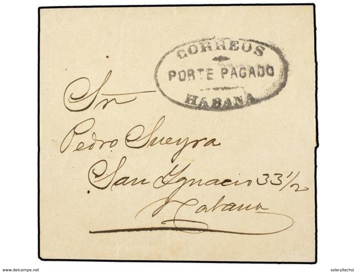 1289 CUBA. (1880 CA.). HABANA Correo Interior. <B>FAJA DE PRENSA</B> Marca Ovalada<B> CORREOS/PORTE PAGADO/HABANA.</B> R - Other & Unclassified
