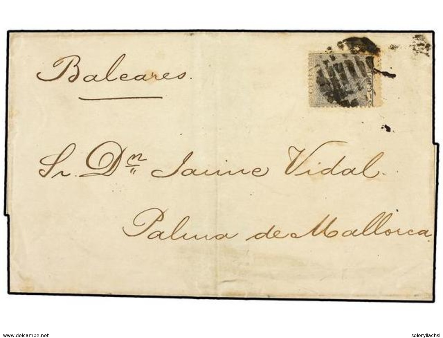 1297 CUBA. Ed.101F. 1886. HABANA A PALMA DE MALLORCA. <B>5 Cts.</B> Azul Gris. <B>FALSO POSTAL</B> (Graus Tipo I). MAGNI - Autres & Non Classés