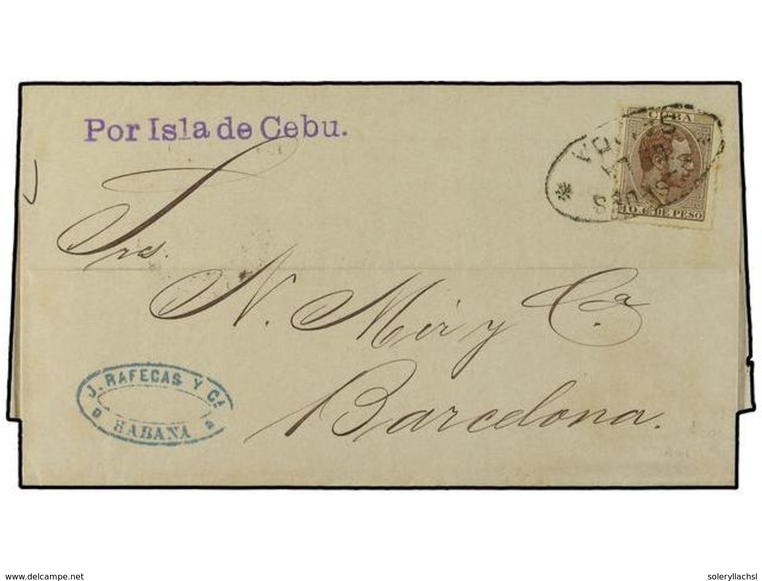 1298 COLONIAS ESPAÑOLAS: CUBA. Ed.102. 1887. HABANA A BARCELONA. <B>10 Cts. </B>castaño, Mat. <B>DESPUES / DE LA / SALID - Other & Unclassified