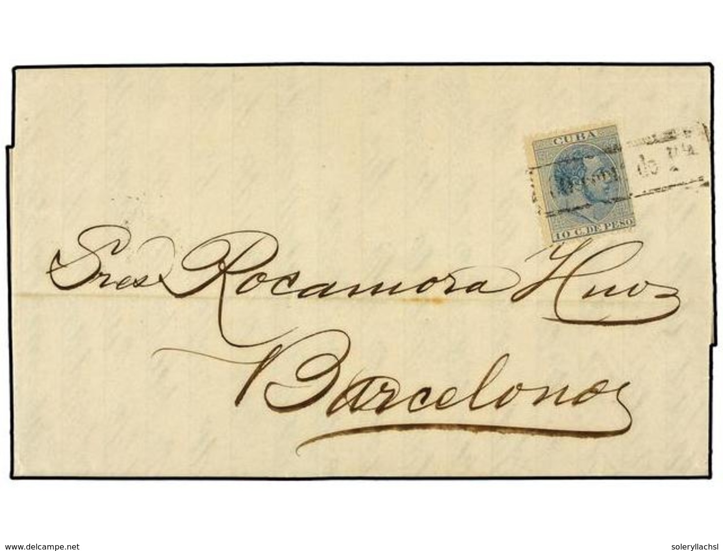 1301 CUBA. Ed.103. 1888. HABANA A BARCELONA. <B>10 Cts.</B> Azul. Mat. Rectangular <B>60 Cent. De Pta.</B> Excepcional,  - Other & Unclassified