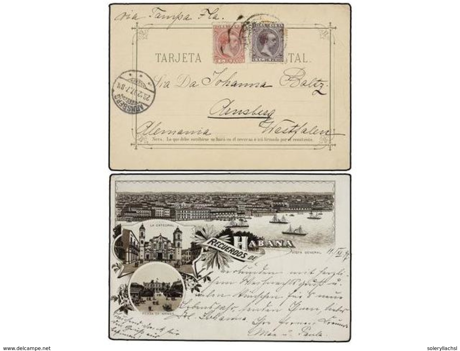 1304 CUBA. 1897. Tarjeta Postal Cromolitográfica <B>RECUERDOS DE LA HABANA</B> Circulada A ALEMANIA Con Sellos De <B>1 C - Other & Unclassified