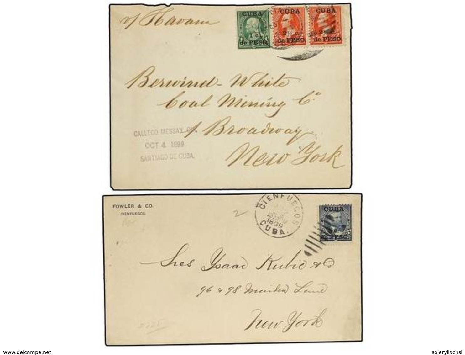 1309 CUBA. 1899. 2 Cartas Circuladas Con Sellos De La Ocupación USA Y Con Franqueos De <B>5 Cts. </B>y <B>1 Ct.+2 1/2 Ct - Autres & Non Classés