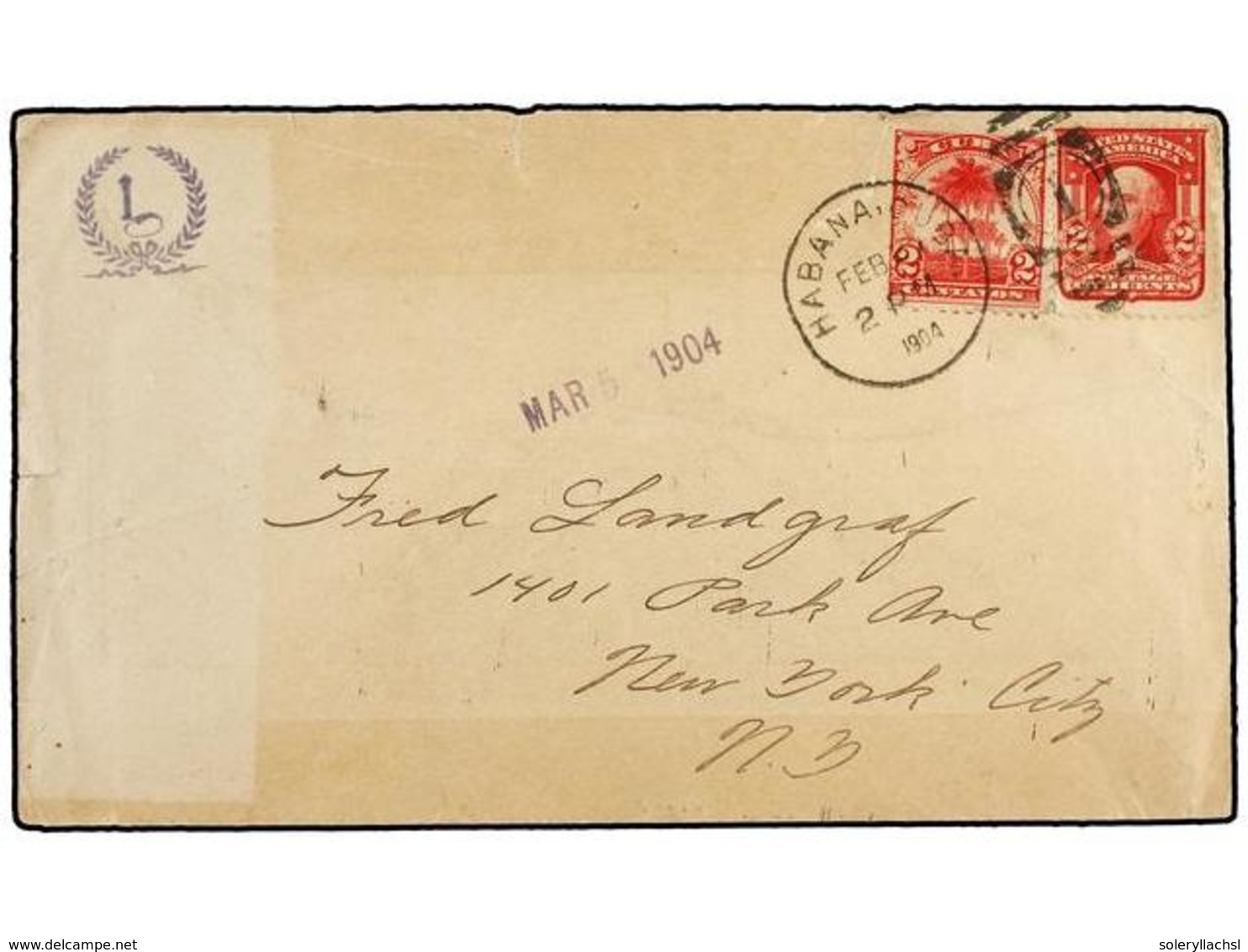 1317 CUBA. 1904. HABANA A NEW YORK. Circulado Con Sello De Cuba De <B>2 Cts.</B> Rojo Y Sello USA. De <B>2 Ctvos. </B>ro - Other & Unclassified