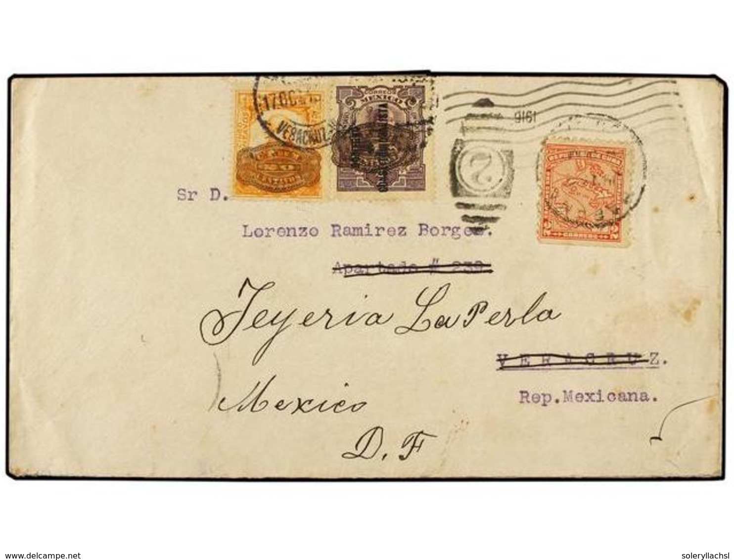 1319 CUBA. Sc.254. 1916. Cover From HAVANA To VERA CRUZ (Mexico) Franked By 1914 Map <B>2c.</B> Carmine Tied By Duplex;  - Other & Unclassified