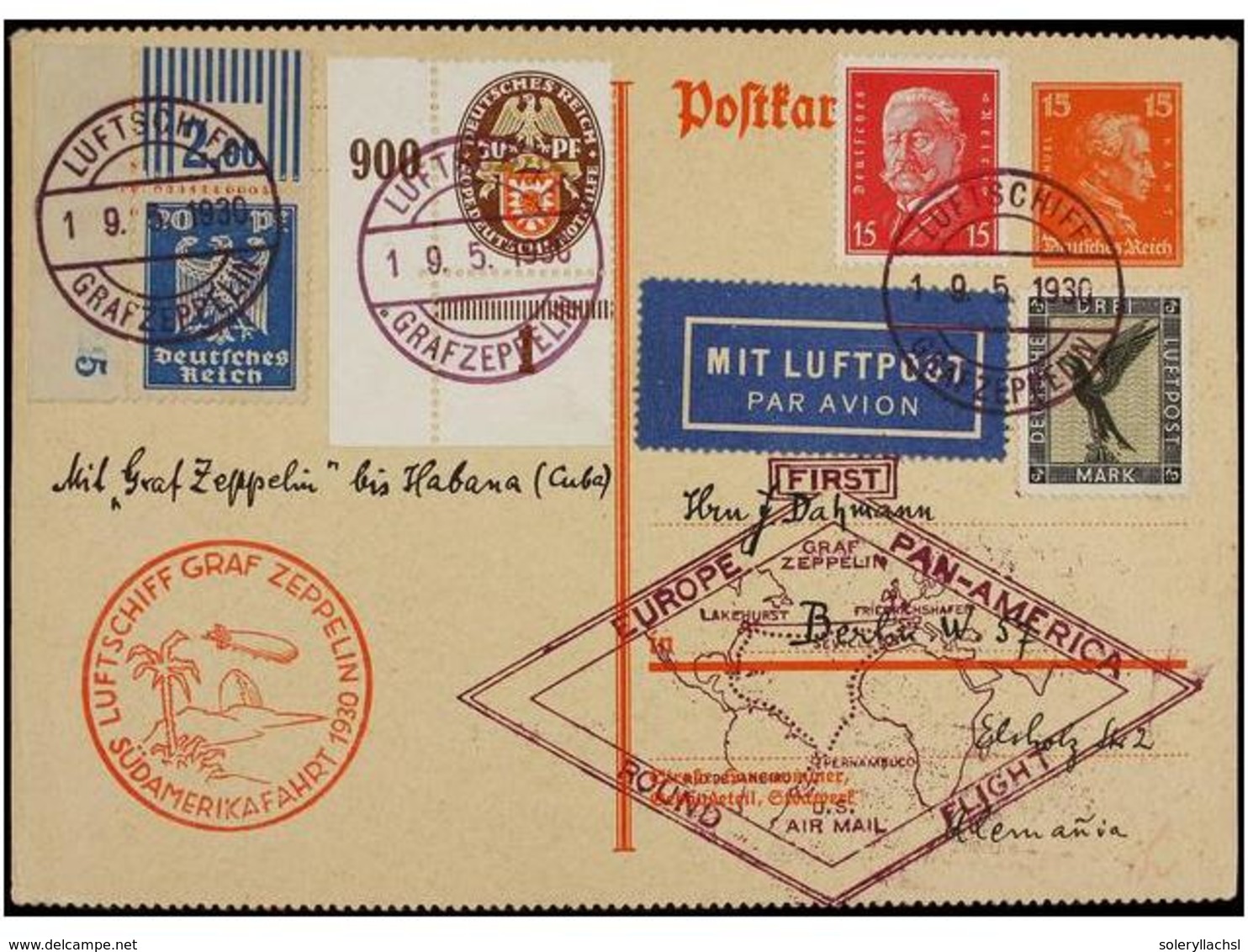 1334 CUBA. 1930 (19-5). ALEMANIA A ALEMANIA. Entero Postal Alemán De <B>15 Pf.</B> Con Franqueo Adicional De <B>15 Pf, 2 - Other & Unclassified