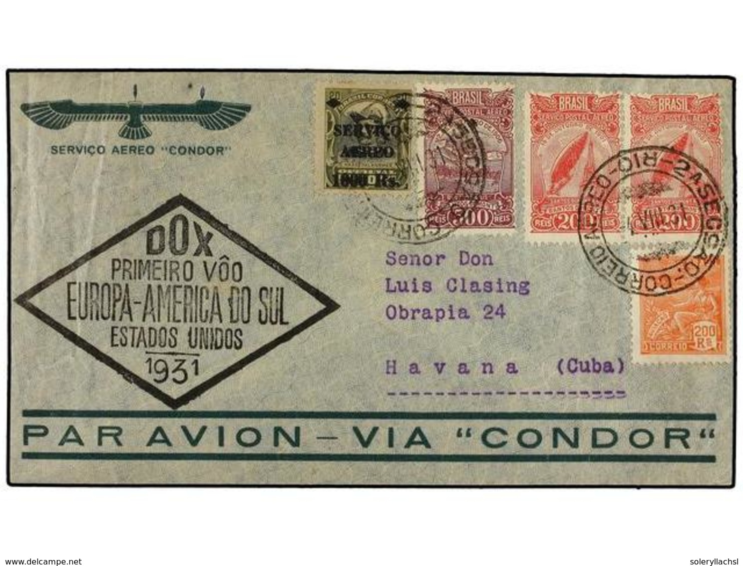 1343 CUBA. 1931 (4-VIII). RÍO DE JANEIRO A LA HABANA (Cuba). Circulada Con Sellos De Brasil De <B>200 Reis </B>(3), <B>5 - Other & Unclassified