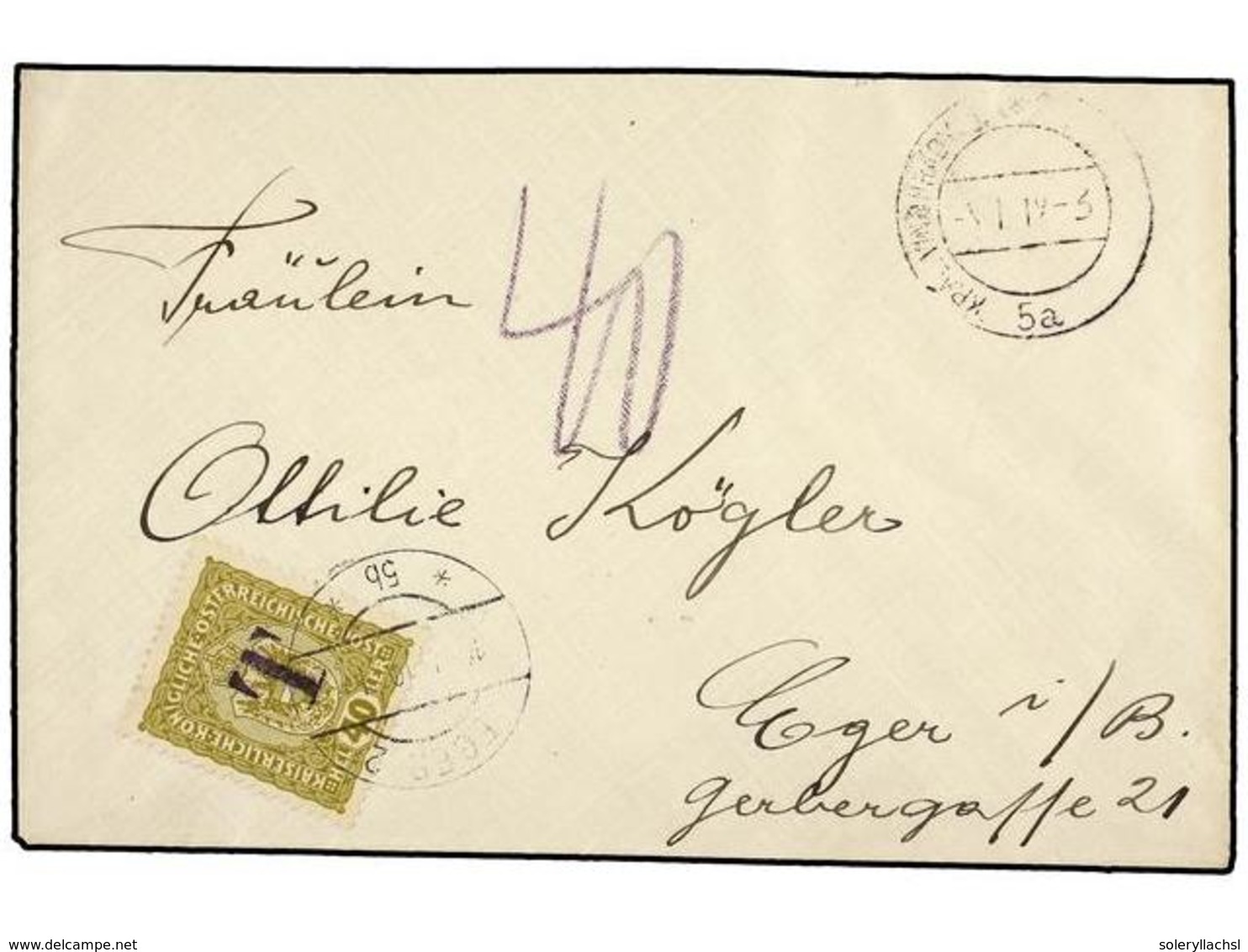 1355 CHECOSLOVAQUIA. 1919. Envelope To EGER (Cheb) Without Stamps, Taxed On Arrival With Provisional Austria <B>40 Helle - Sonstige & Ohne Zuordnung