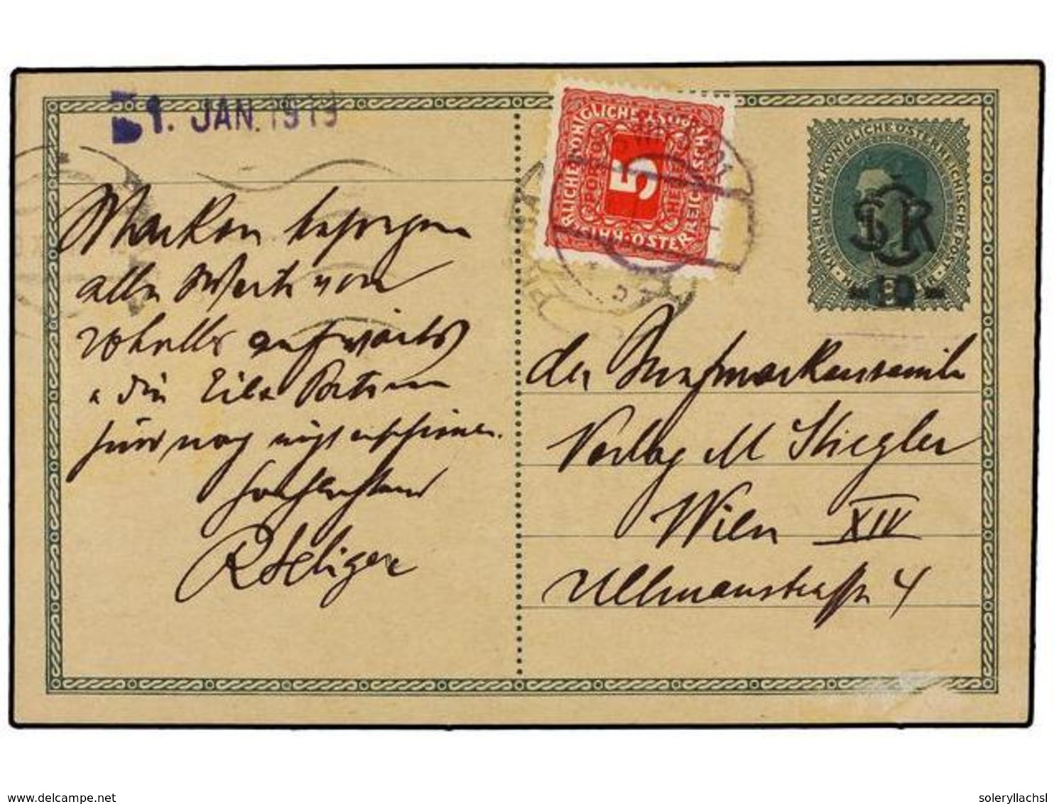 1356 CHECOSLOVAQUIA. 1919. PRAGA A VIENA. Entero Postal De Austria Sobrecargado <B>SOR 10 S. 8 H. </B>verde, Tasado A La - Other & Unclassified