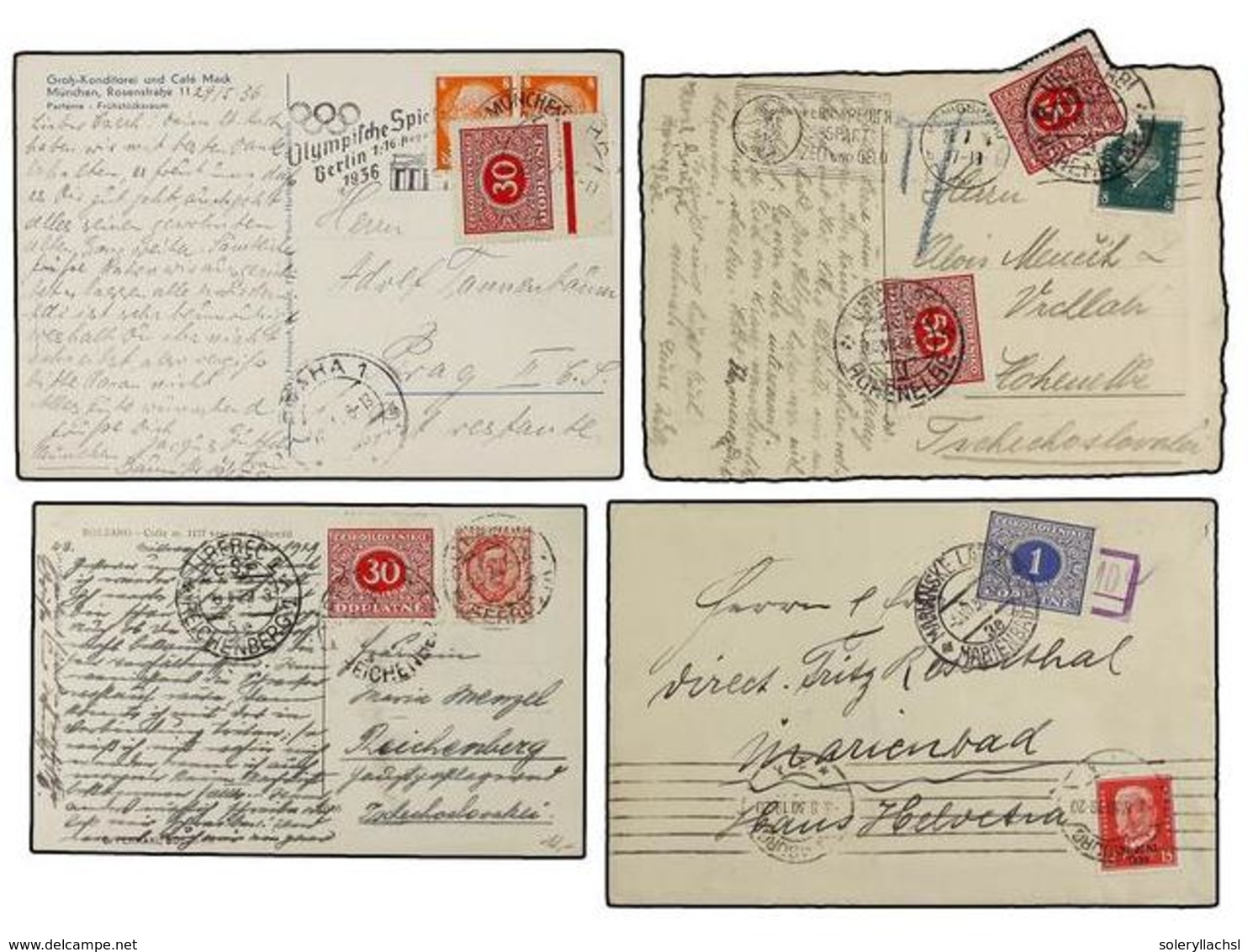 1364 CHECOSLOVAQUIA. 1929-48. Conjunto De 7 Cartas O Tarjetas Circuladas Desde Varios Países, Tasados A La Llegada Con S - Other & Unclassified