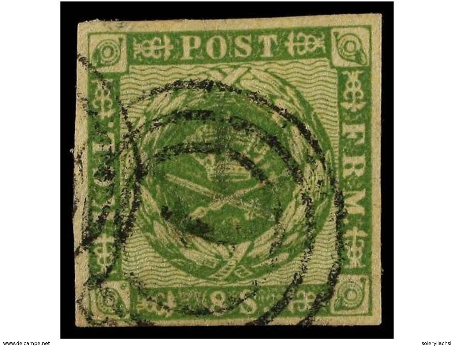 1367 ° DINAMARCA. Mi.8. 1858. <B>8 Sk.</B> Green . Fine. Michel.100?. - Other & Unclassified