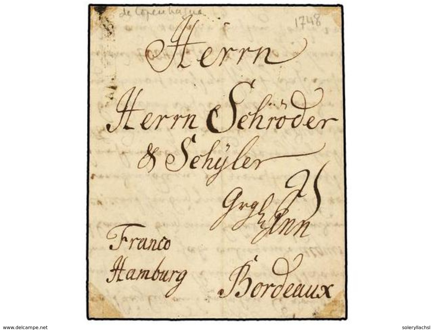 1370 DINAMARCA. 1748. COPENHAGEN To FRANCE. Entire Letter. Manuscript 'Franco Hamburg'. Fine And Rare Early Letter. - Sonstige & Ohne Zuordnung