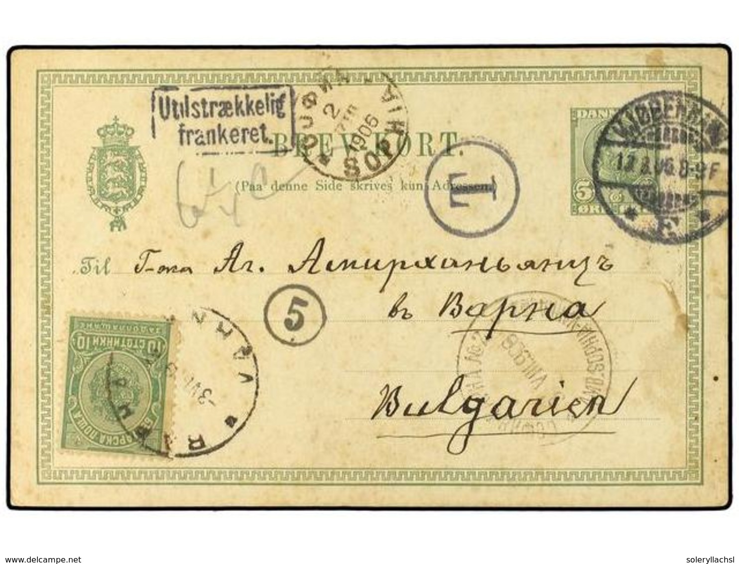 1398 DINAMARCA. 1906. Danish Postal Stationary Card <B>5 Ore</B> Green Cancelled By <B>KJOBENHAVEN </B>datestamp, Addres - Other & Unclassified