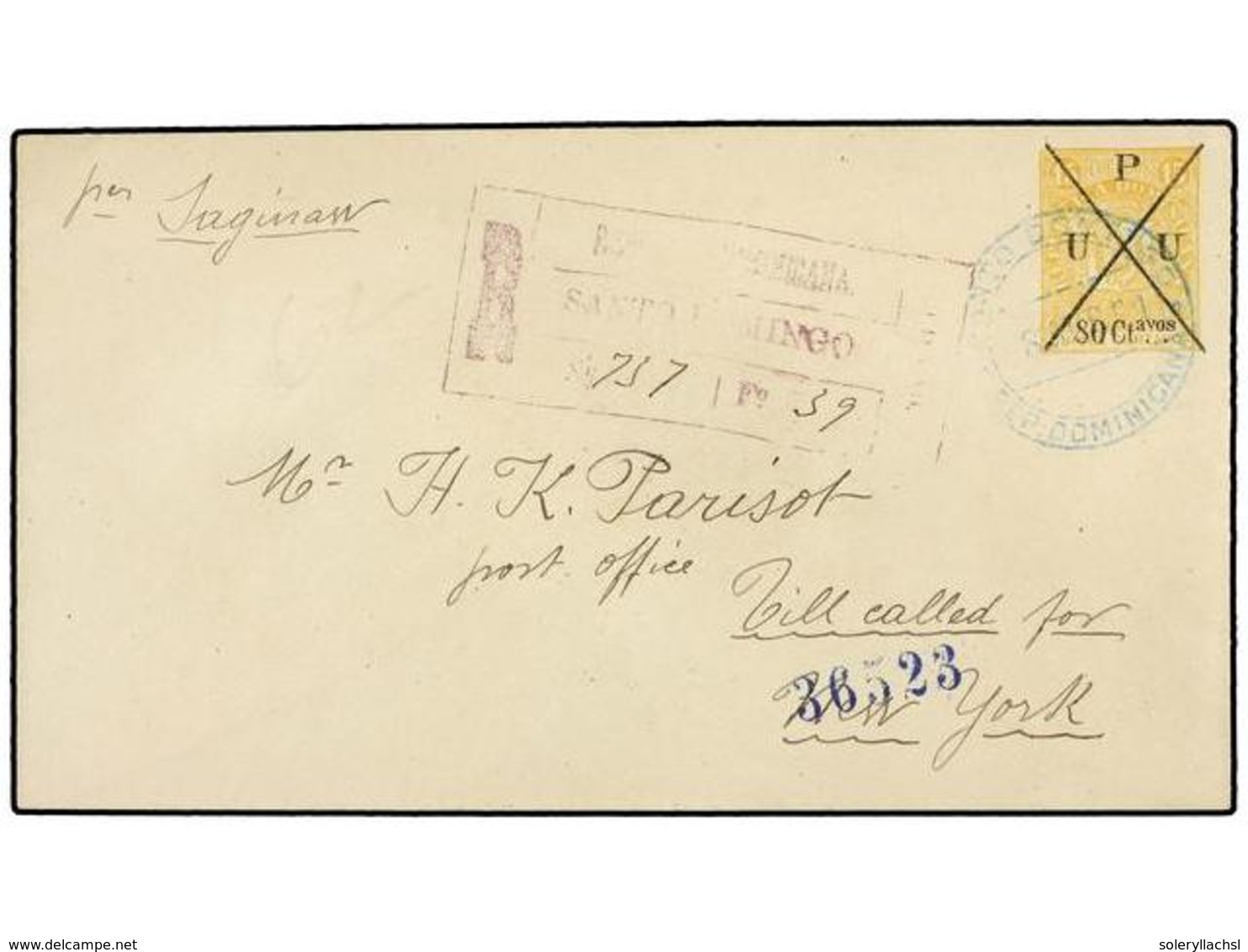 1421 REPUBLICA DOMINICANA. 1891. SANTO DOMINGO A NEW YORK. Entero Postal De <B>80 Ctvos. S. 15 Ctvos. </B>amarillo. Circ - Other & Unclassified