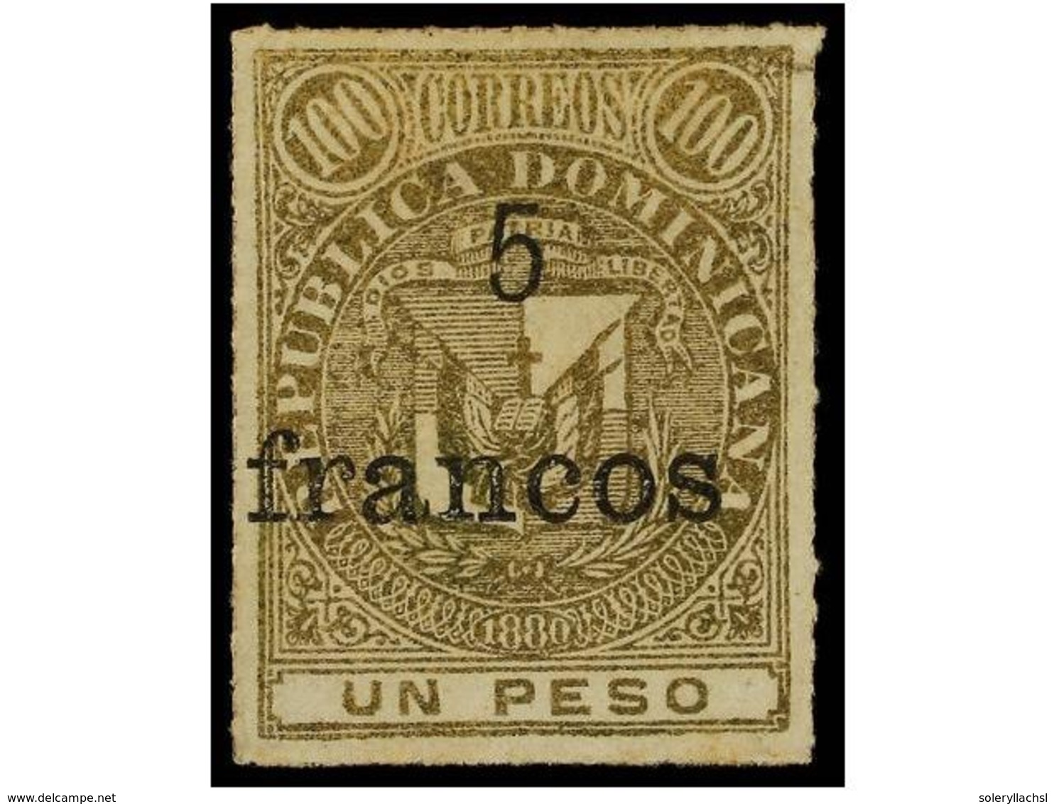 1430 (*) REPUBLICA DOMINICANA. Yv.50. 1883. <B>5 Francos S. 1 Peso</B> Bronce. MAGNÍFICO Y MUY RARO. Cat. 1.200?. - Sonstige & Ohne Zuordnung